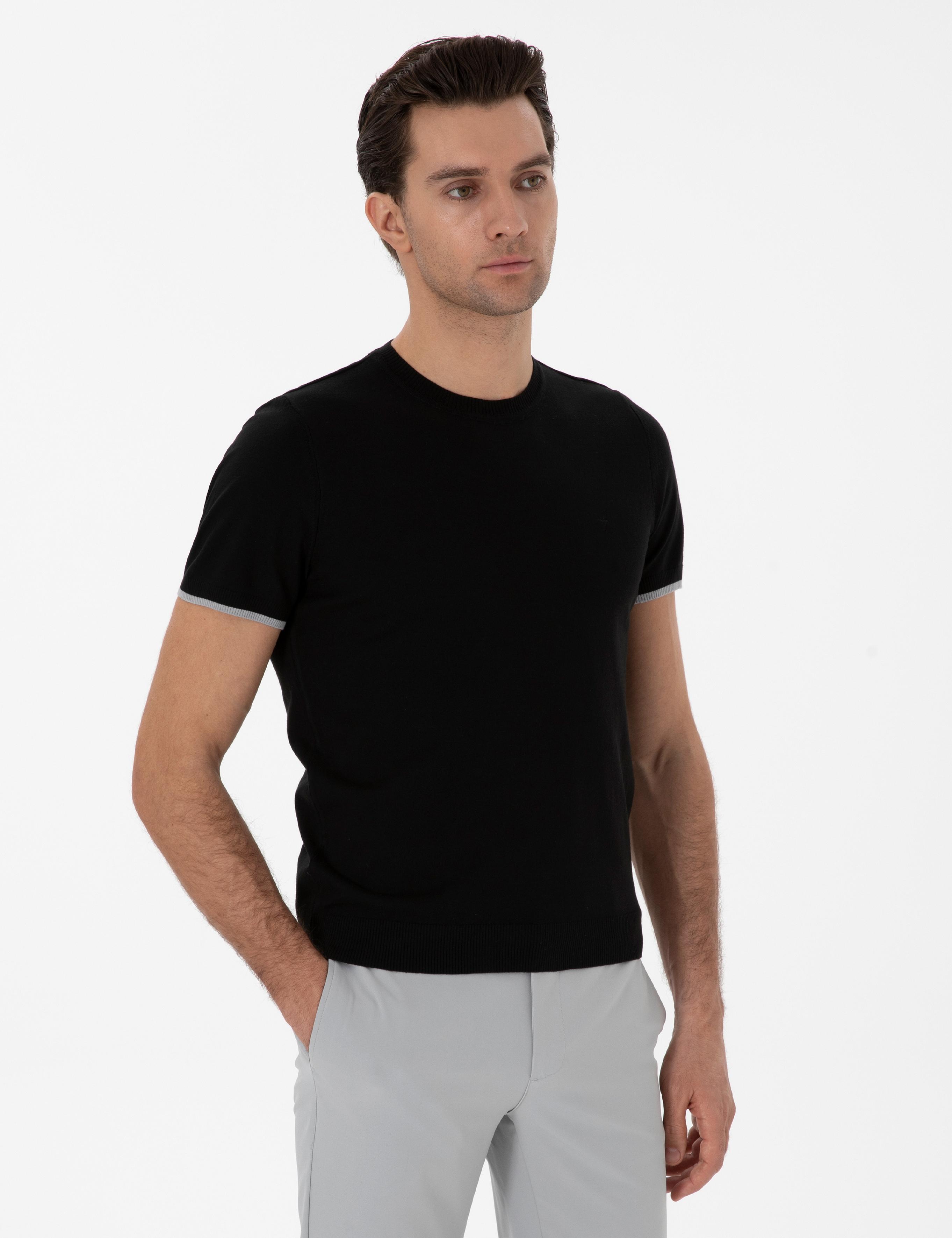 Siyah Slim Fit Bisiklet Yaka Triko T-shirt - 50300809044