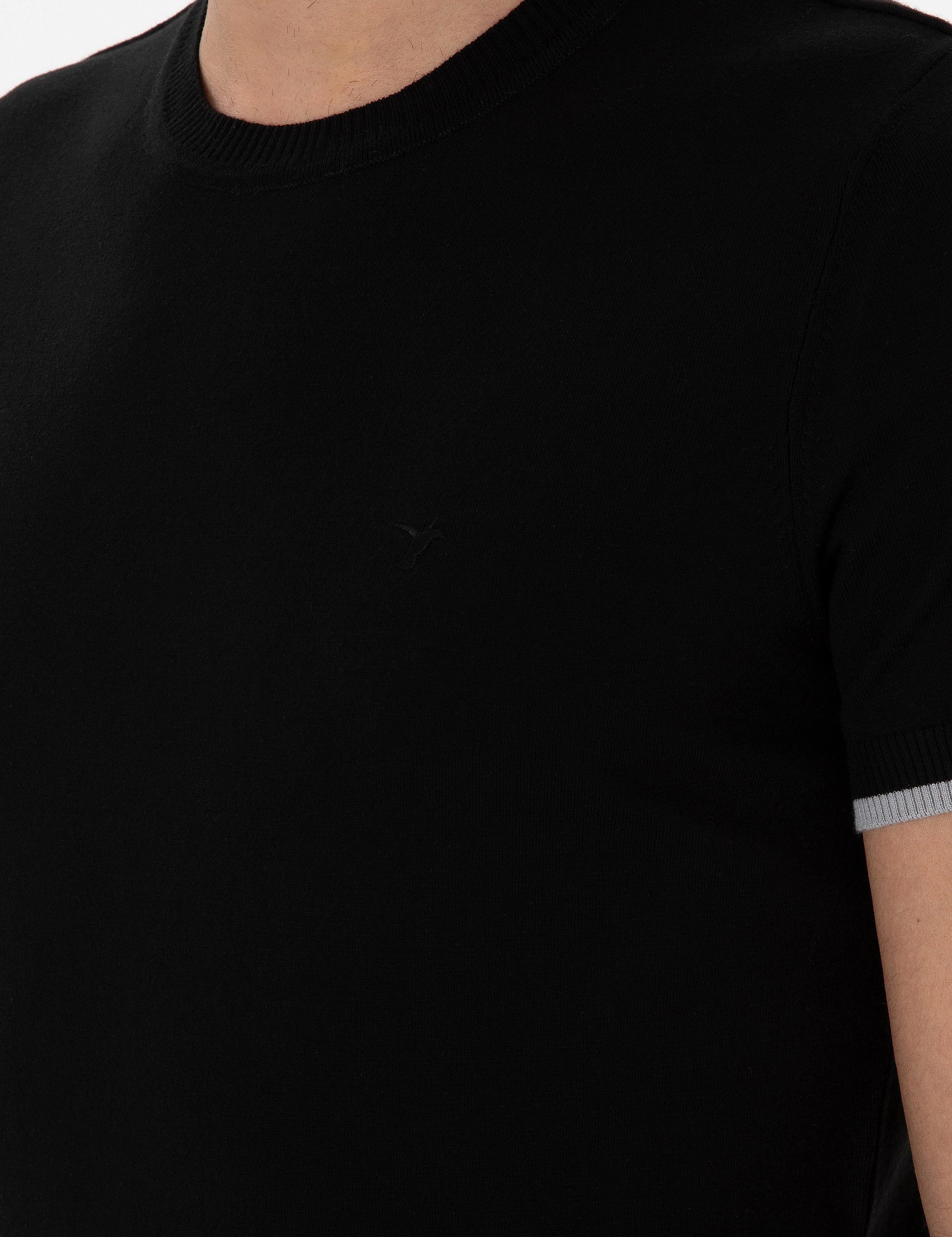 Siyah Slim Fit Bisiklet Yaka Triko T-shirt - 50300809044