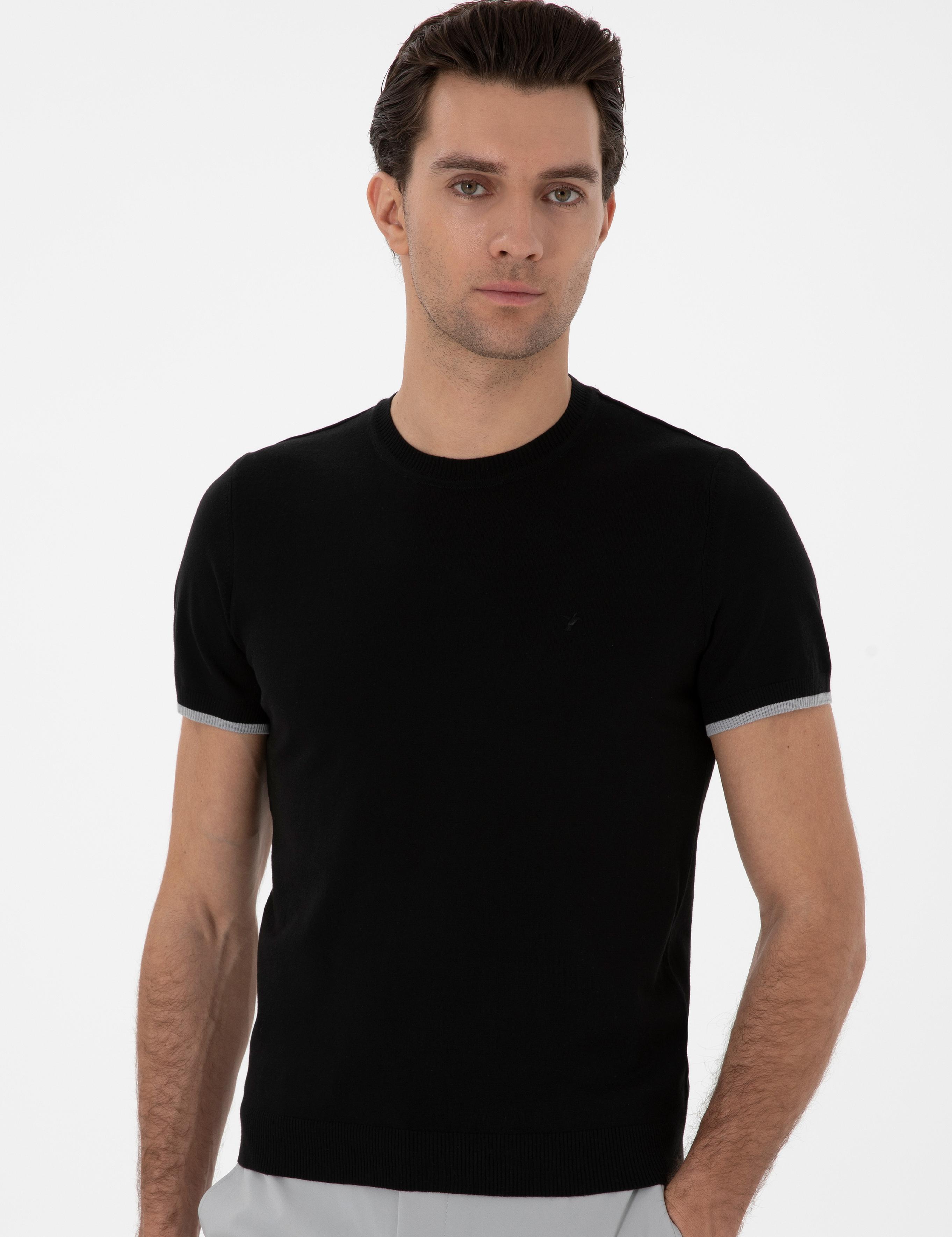 Siyah Slim Fit Bisiklet Yaka Triko T-shirt - 50300809044