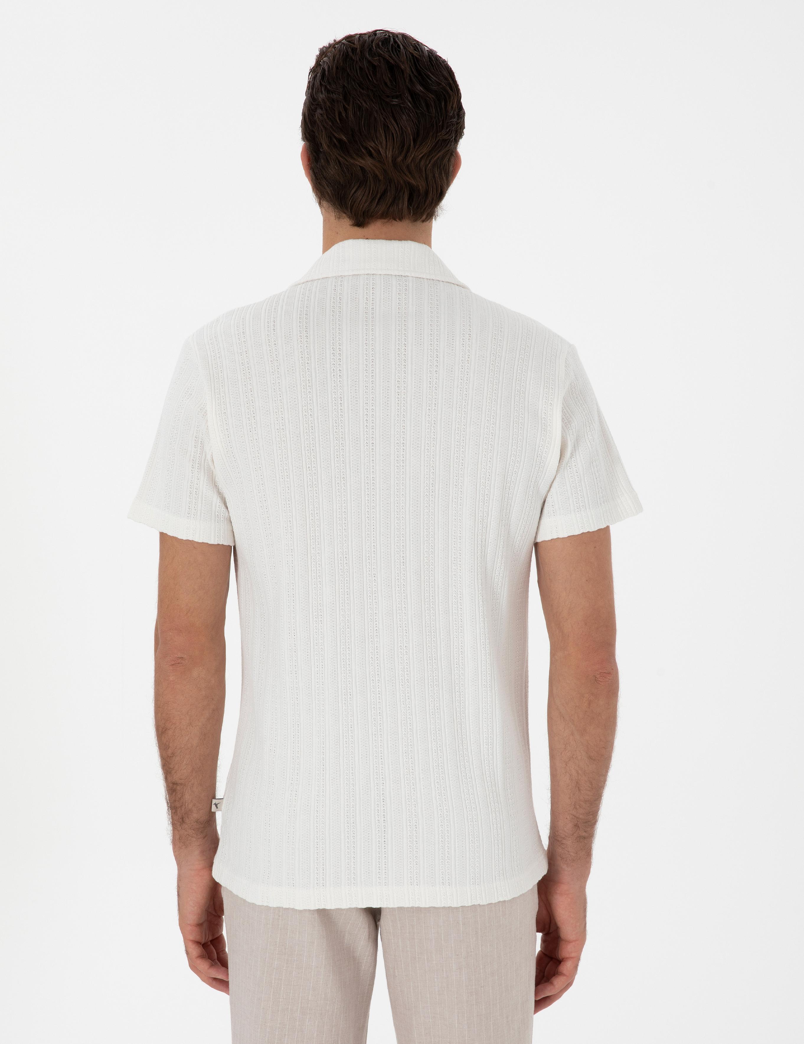 Ekru Regular Fit Apaş Yaka Örme Gömlek - 50306018013