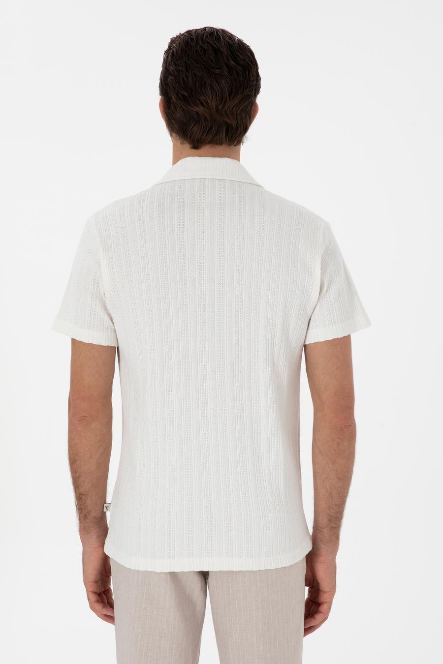 Ekru Regular Fit Apaş Yaka Örme Gömlek - 50306018013