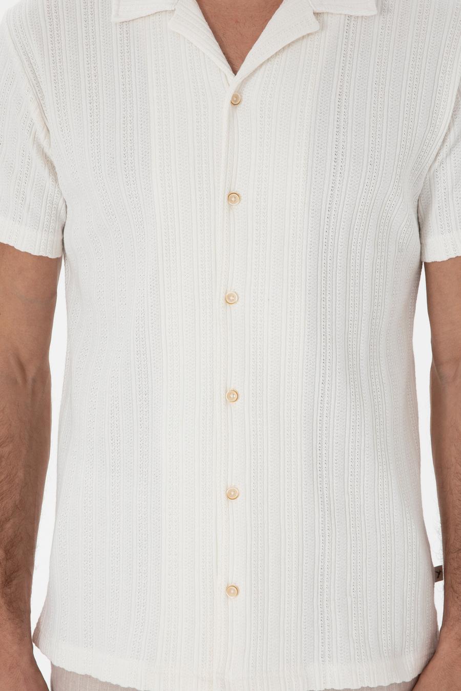 Ekru Regular Fit Apaş Yaka Örme Gömlek - 50306018013