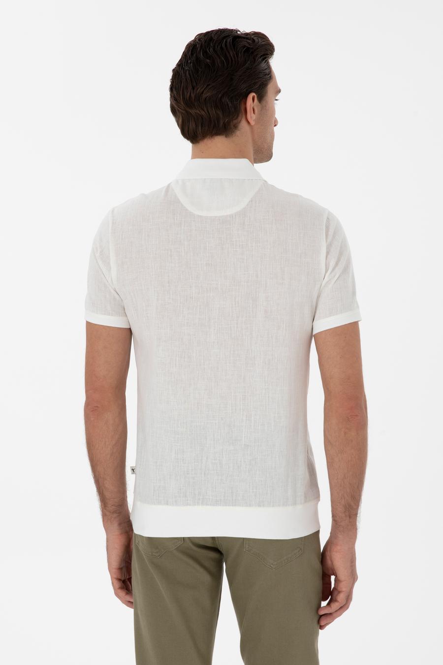 Ekru Regular Fit Fermuarlı Polo Yaka Desenli T-shirt - 50302727012