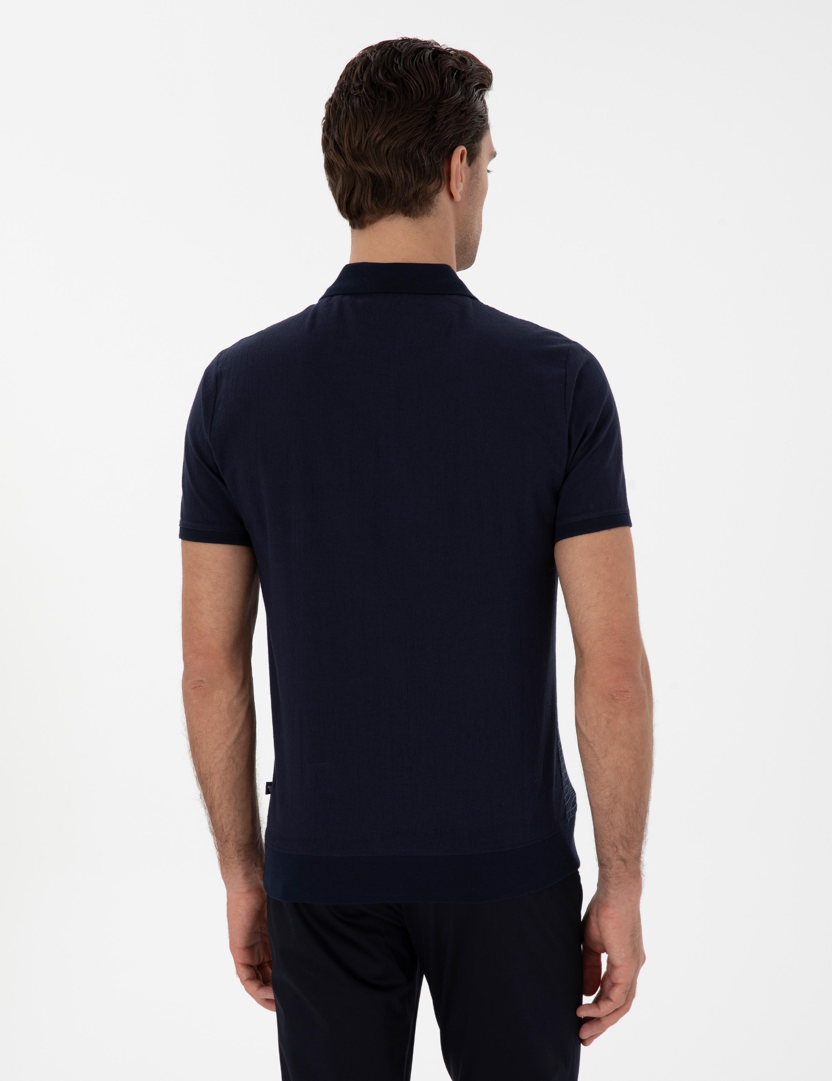 Lacivert Regular Fit Fermuarlı Polo Yaka Desenli T-shirt - 50302727005