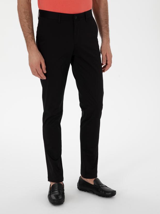 Siyah Slim Fit Pamuk Karışımlı Kanvas Pantolon