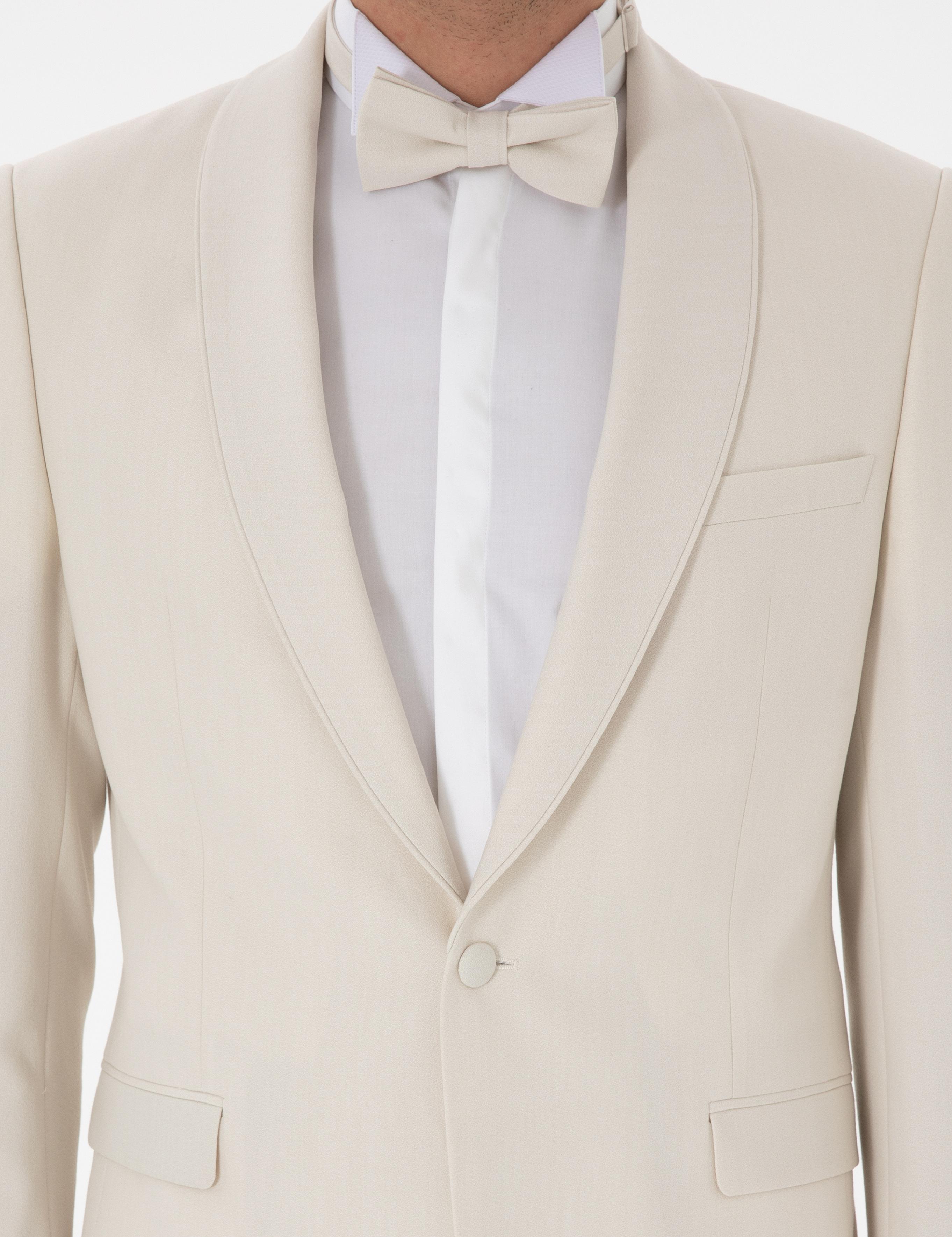 Ekru Slim Fit Şal Yaka Smokin Damatlık - 50306126041