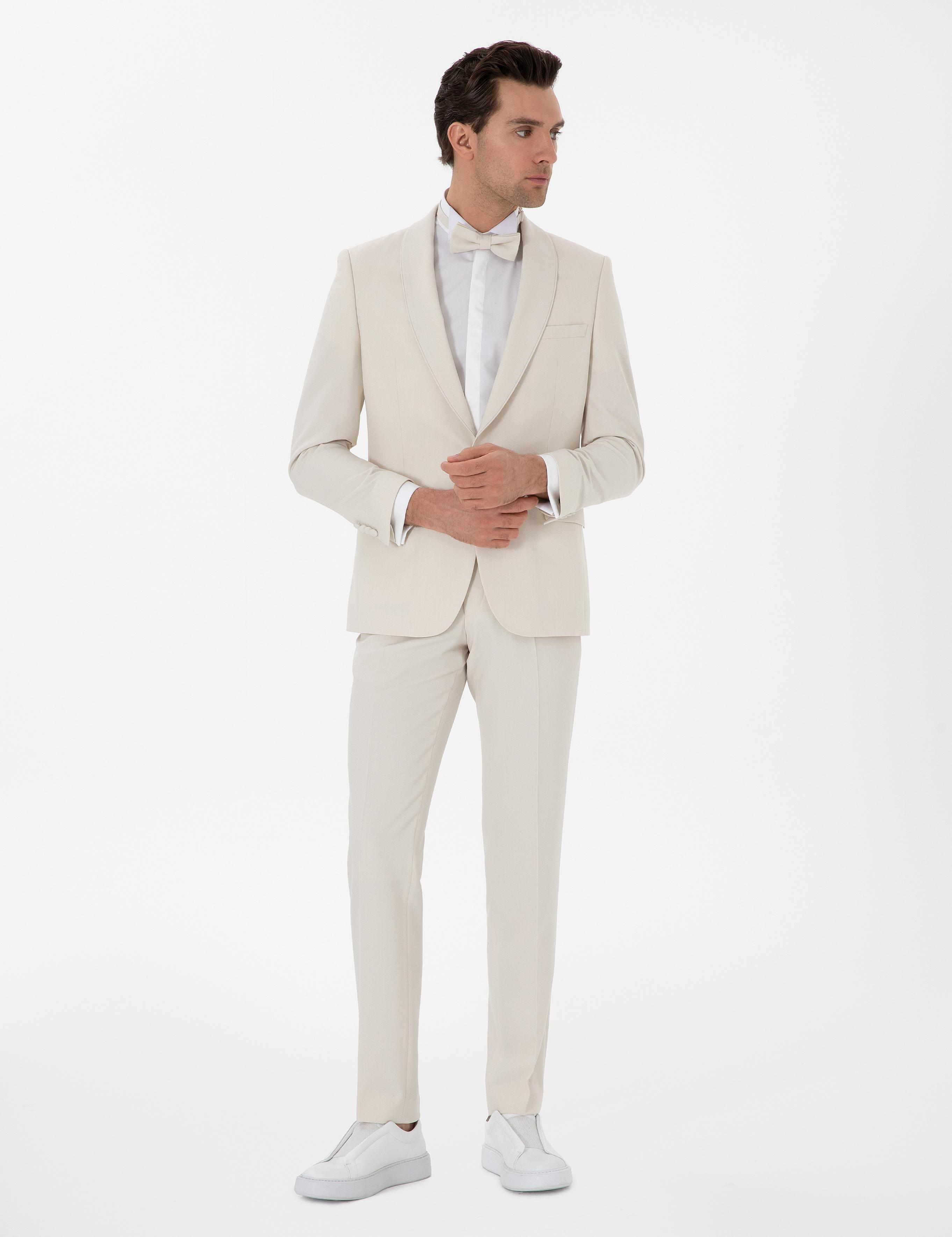 Ekru Slim Fit Şal Yaka Smokin Damatlık - 50306126041