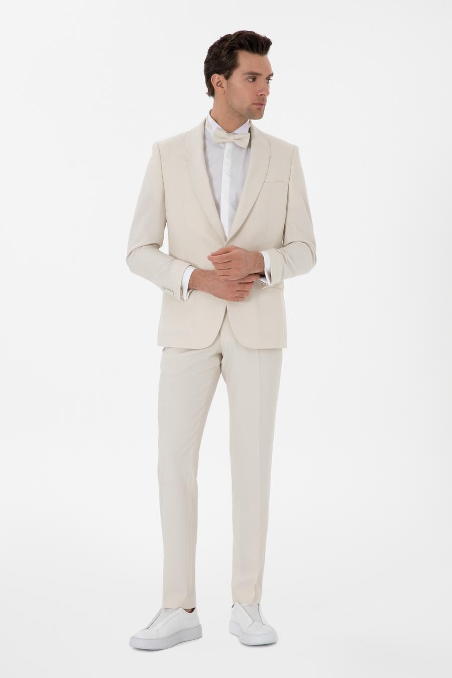 Ekru Slim Fit Şal Yaka Smokin Damatlık - 50306126041