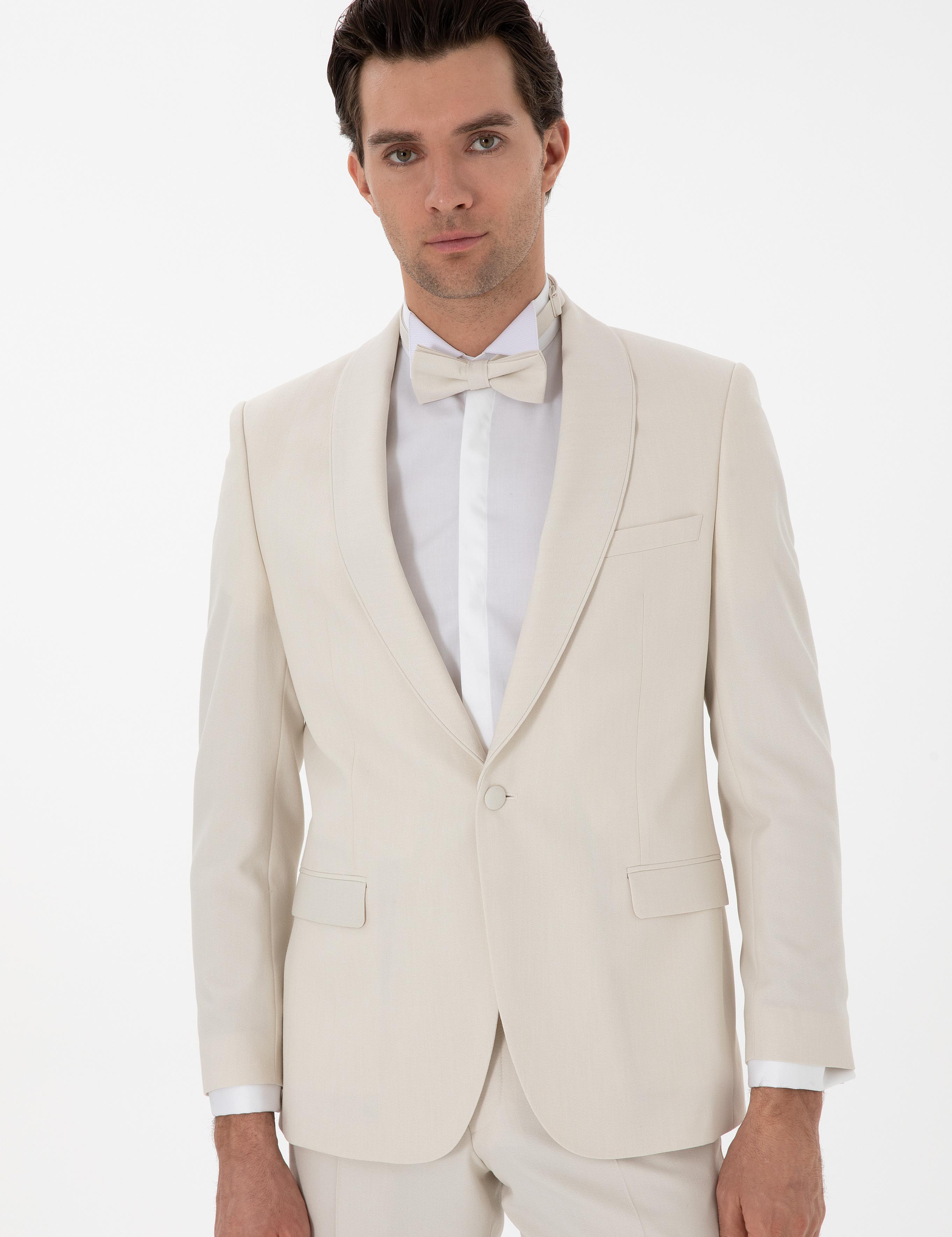Ekru Slim Fit Şal Yaka Smokin Damatlık - 50306126041