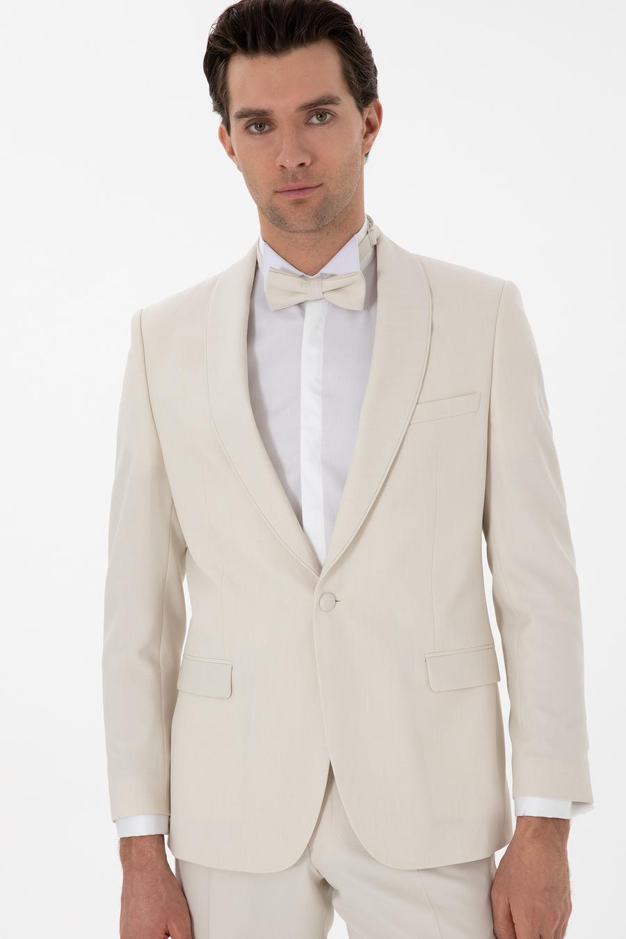 Ekru Slim Fit Şal Yaka Smokin Damatlık - 50306126041