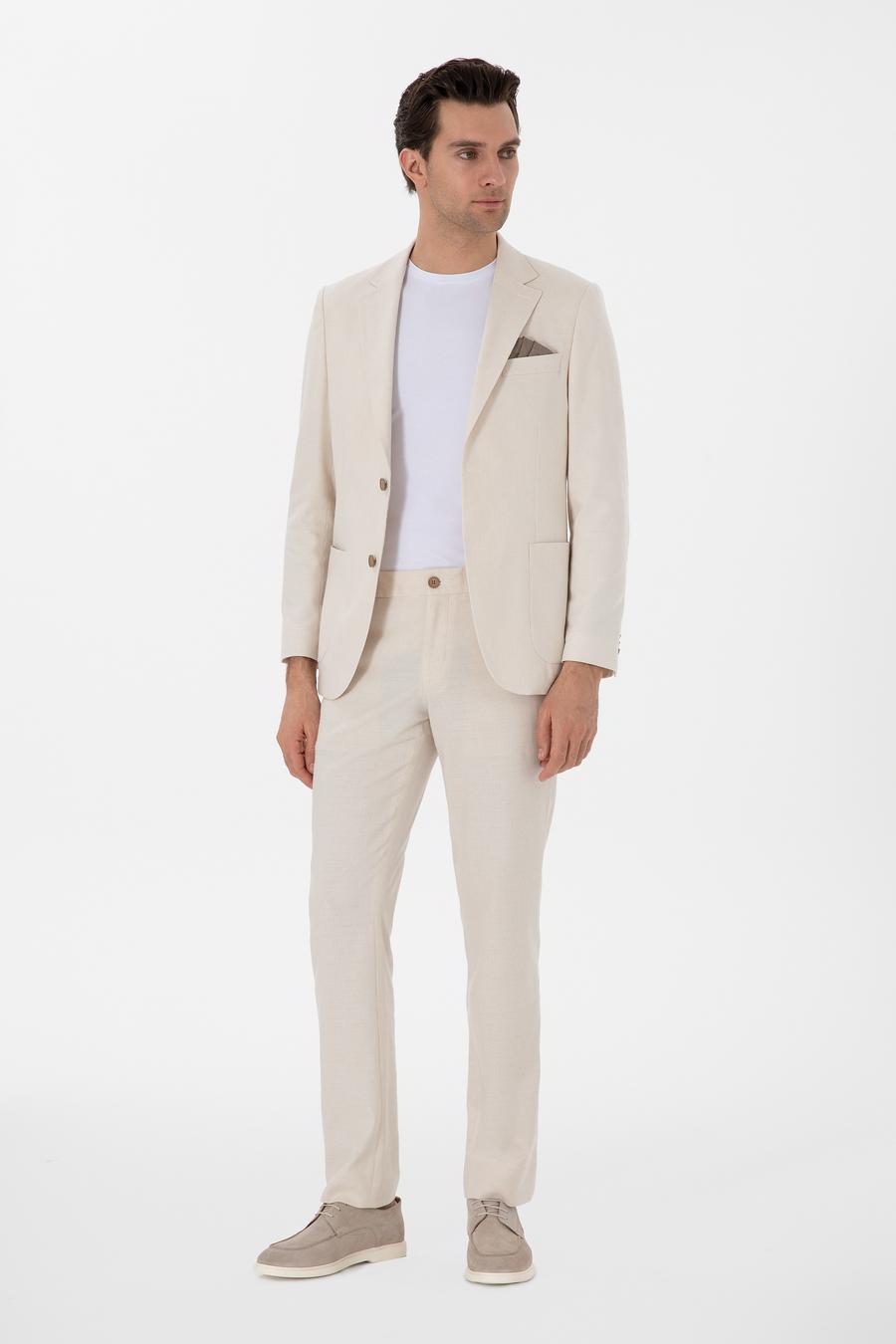 Ekru Slim Fit Keten Karışımlı Takım Elbise - 50306891038