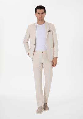Ekru Slim Fit Keten Karışımlı Takım Elbise