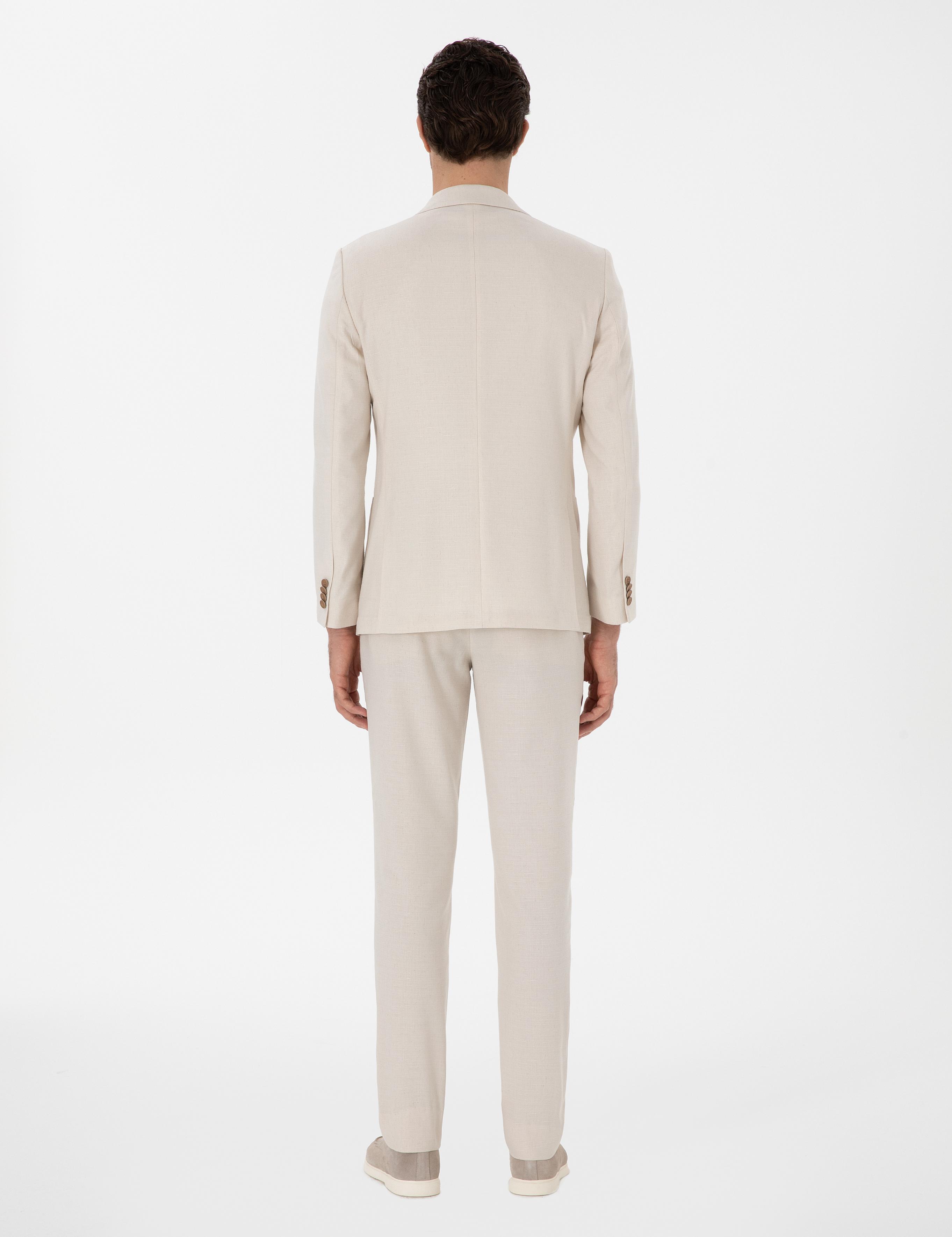 Ekru Slim Fit Keten Karışımlı Takım Elbise - 50306891038