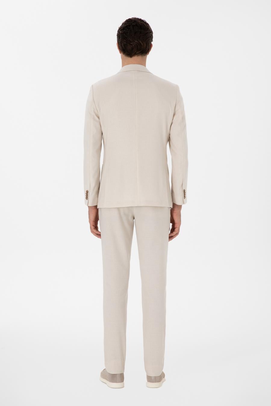 Ekru Slim Fit Keten Karışımlı Takım Elbise - 50306891038