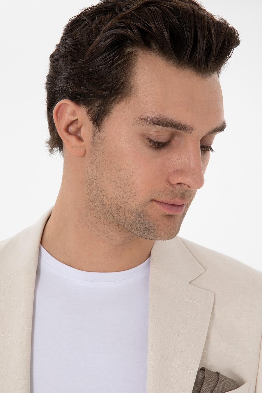 Ekru Slim Fit Keten Karışımlı Takım Elbise - 50306891038