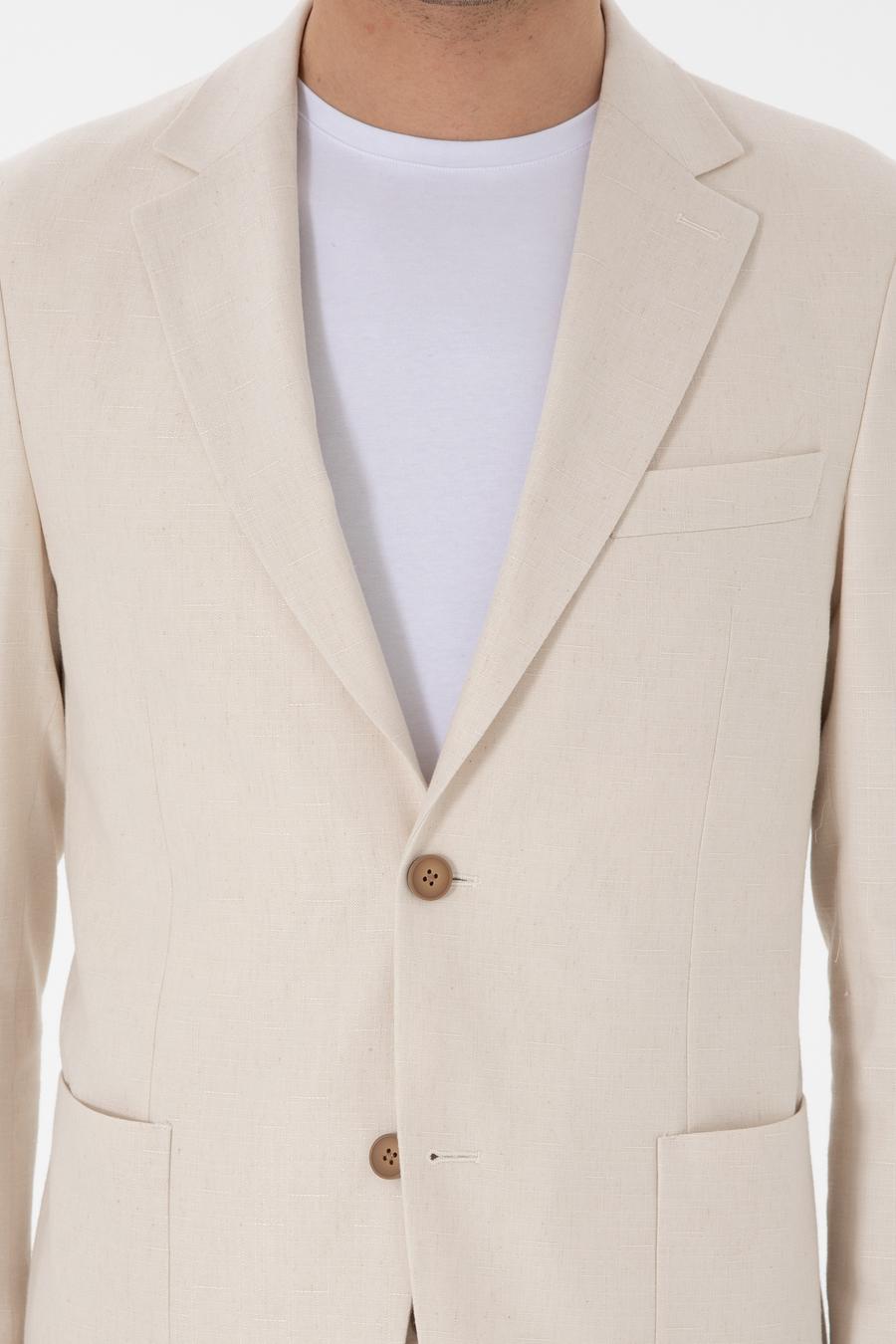 Ekru Slim Fit Keten Karışımlı Takım Elbise - 50306891038