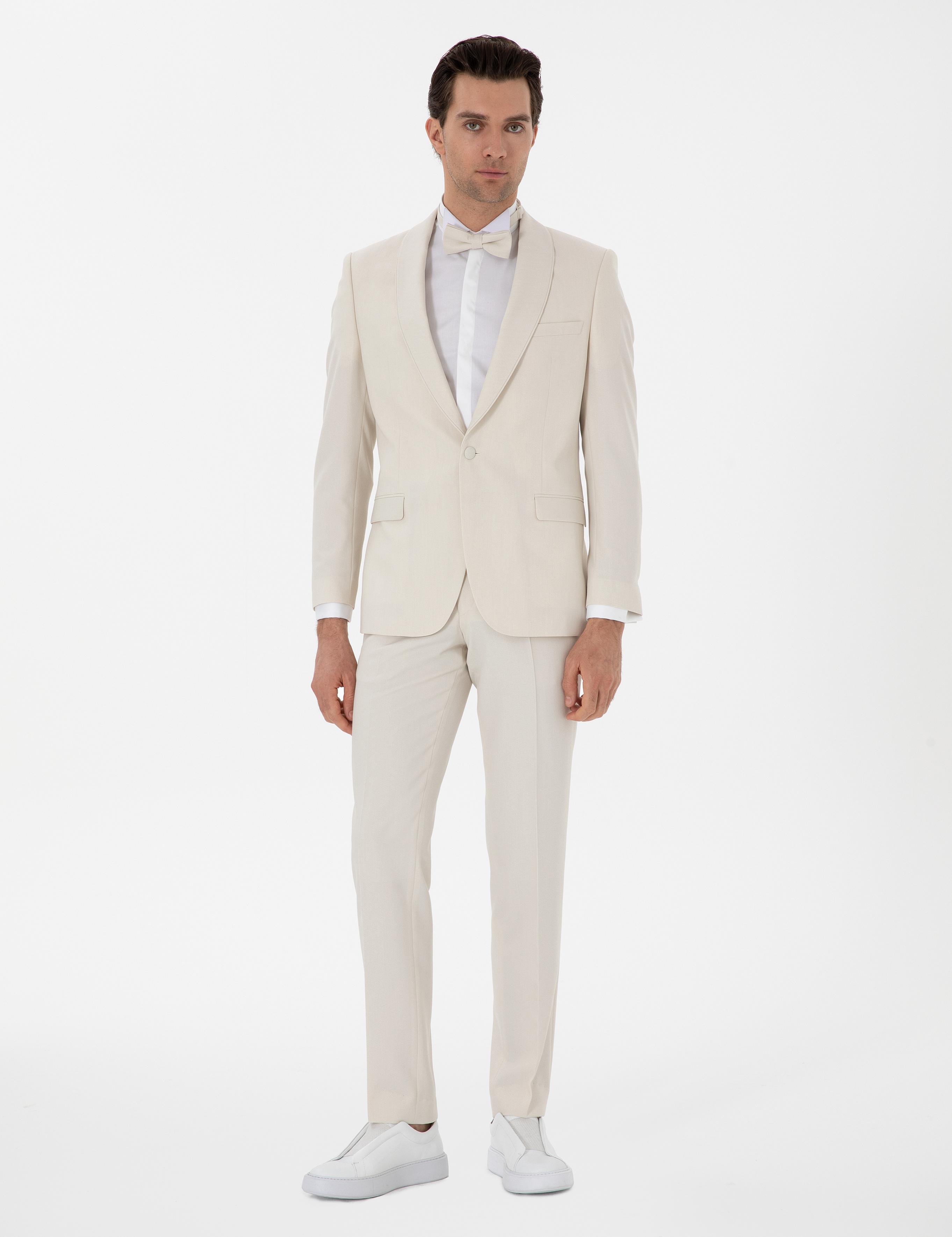 Ekru Slim Fit Şal Yaka Smokin Damatlık - 50306126041