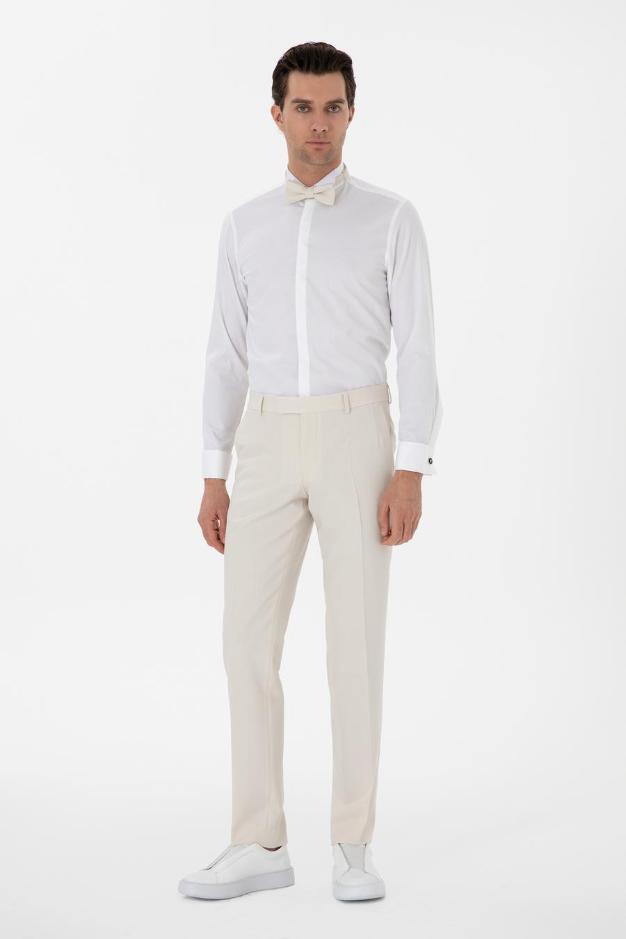 Beyaz Slim Fit Pamuk Karışımlı Ata Yaka Smokin Gömlek - 50304086007