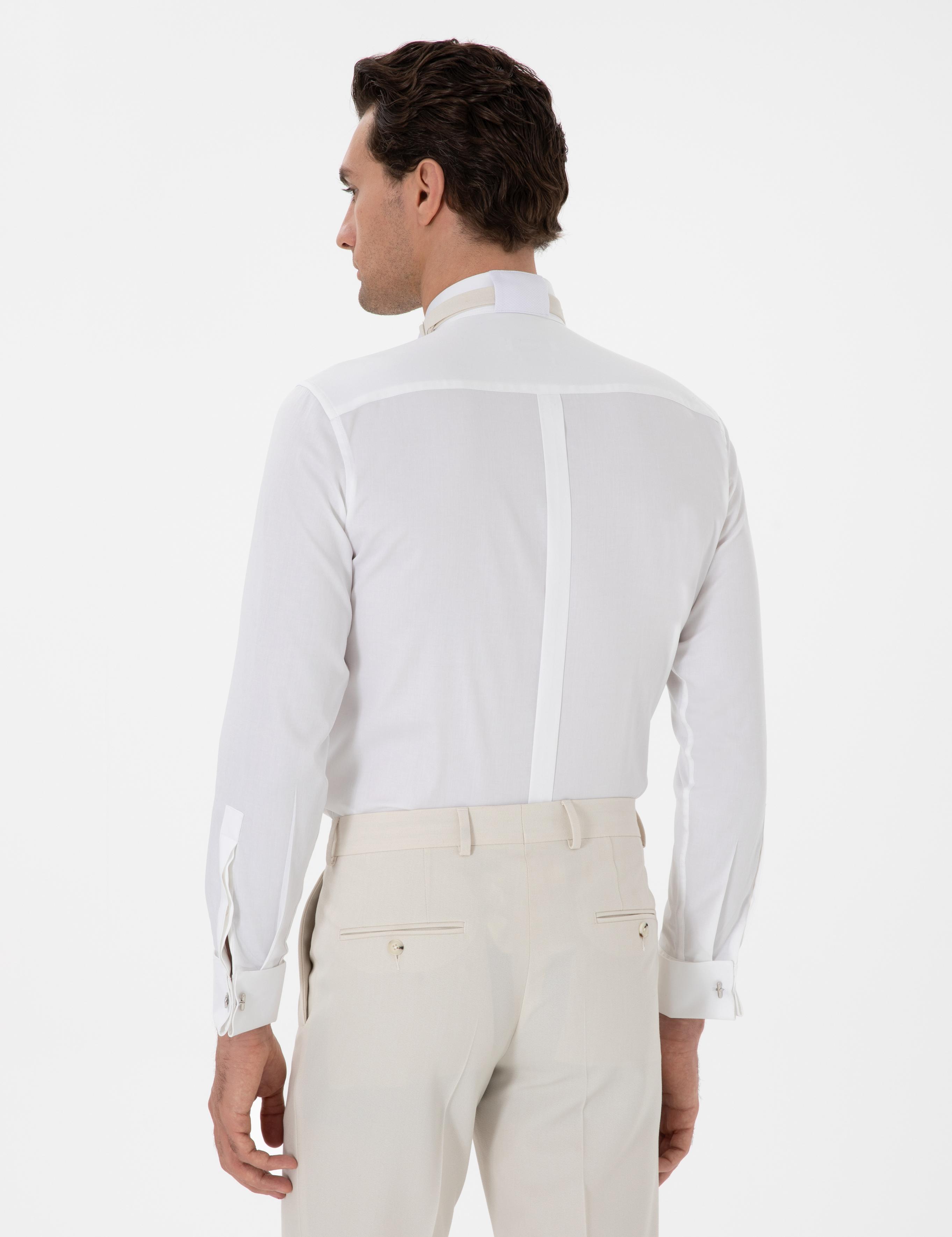 Beyaz Slim Fit Pamuk Karışımlı Ata Yaka Smokin Gömlek - 50304086007