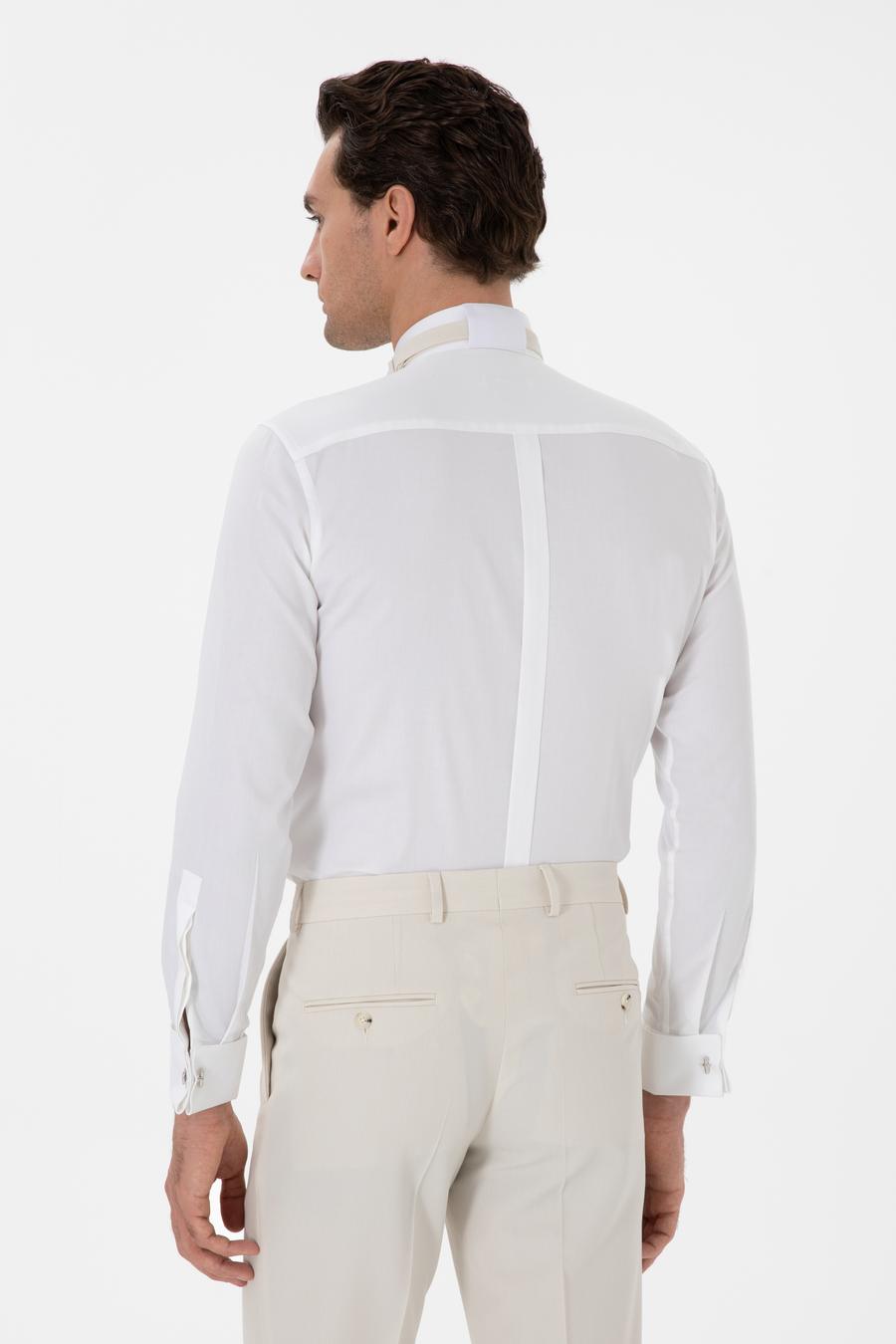 Beyaz Slim Fit Pamuk Karışımlı Ata Yaka Smokin Gömlek - 50304086007