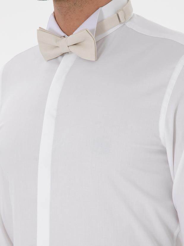 Beyaz Slim Fit Pamuk Karışımlı Ata Yaka Smokin Gömlek