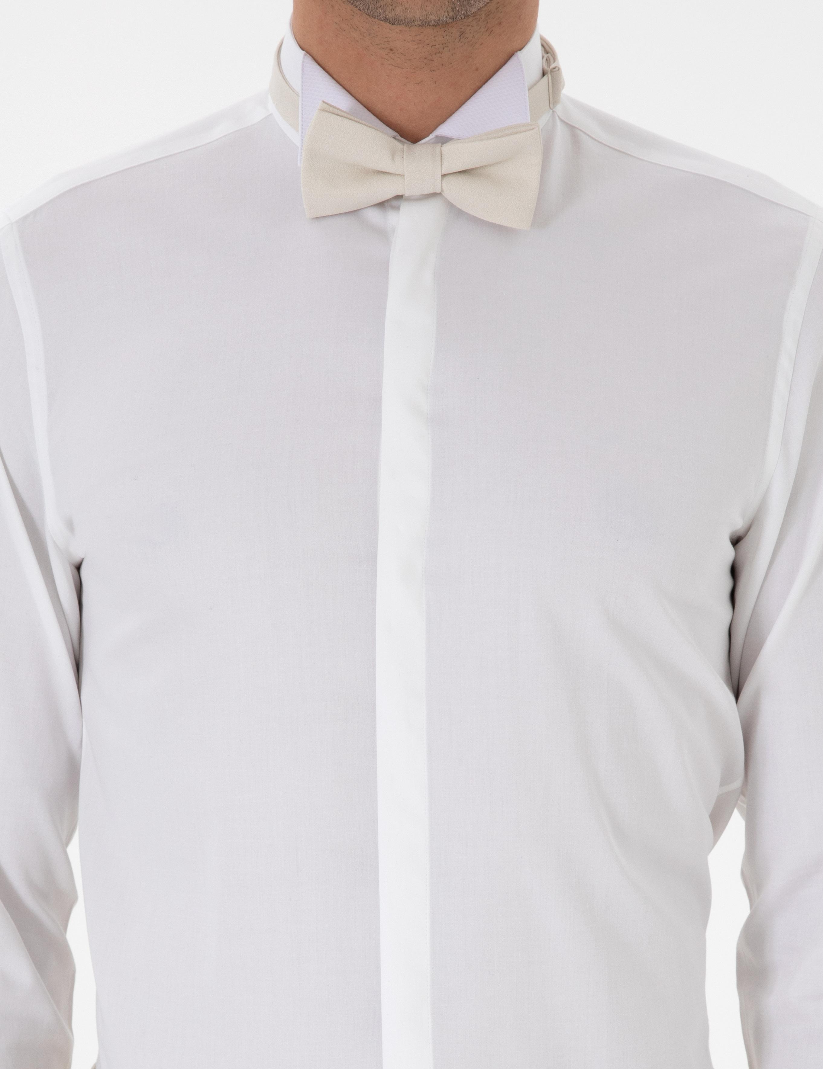 Beyaz Slim Fit Pamuk Karışımlı Ata Yaka Smokin Gömlek - 50304086007