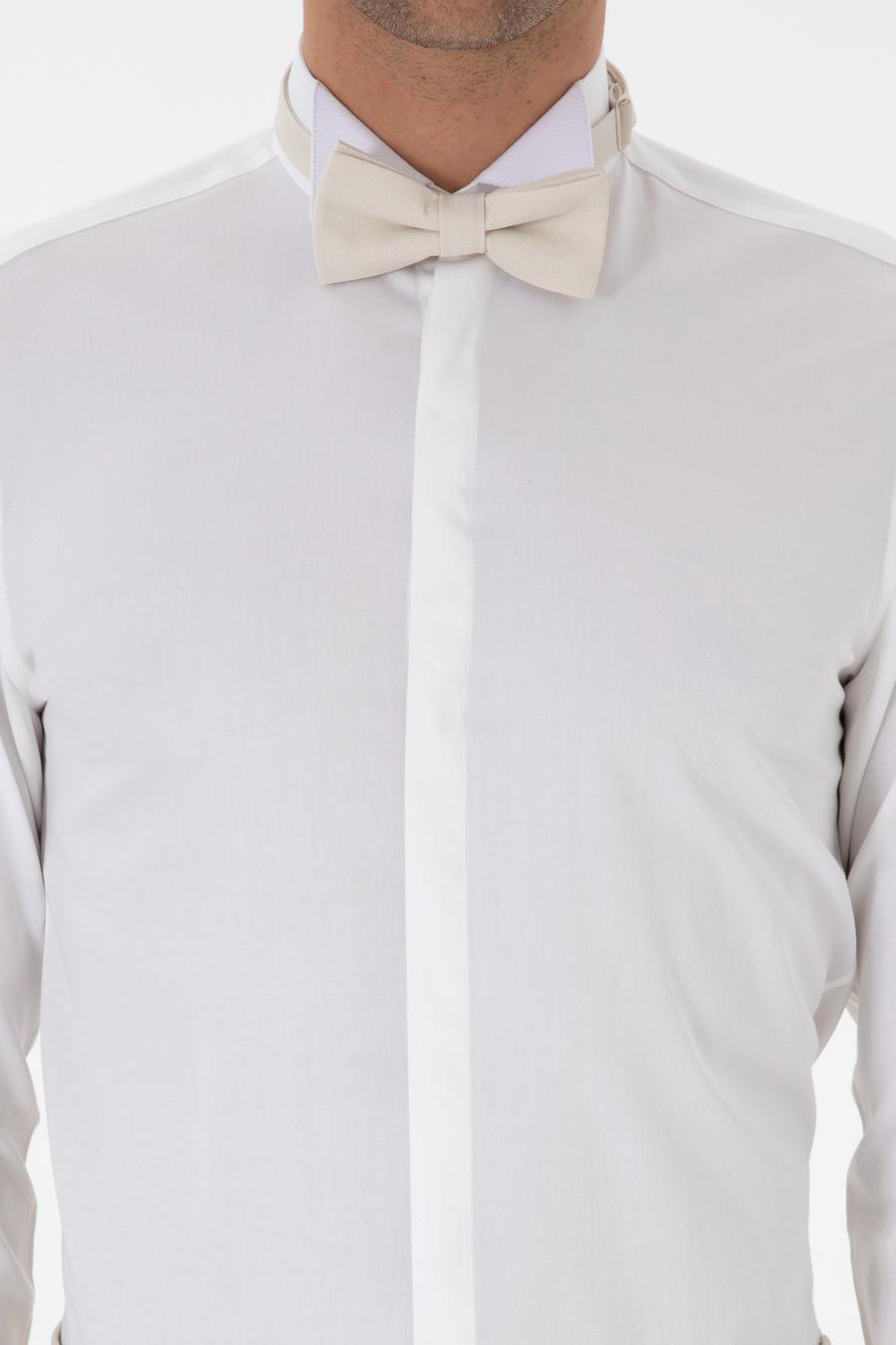 Beyaz Slim Fit Pamuk Karışımlı Ata Yaka Smokin Gömlek - 50304086007
