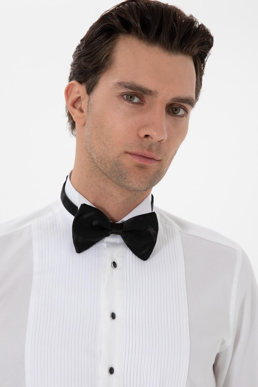 Beyaz Slim Fit Pamuk Karışımlı Ata Yaka Smokin Gömlek - 50308852005