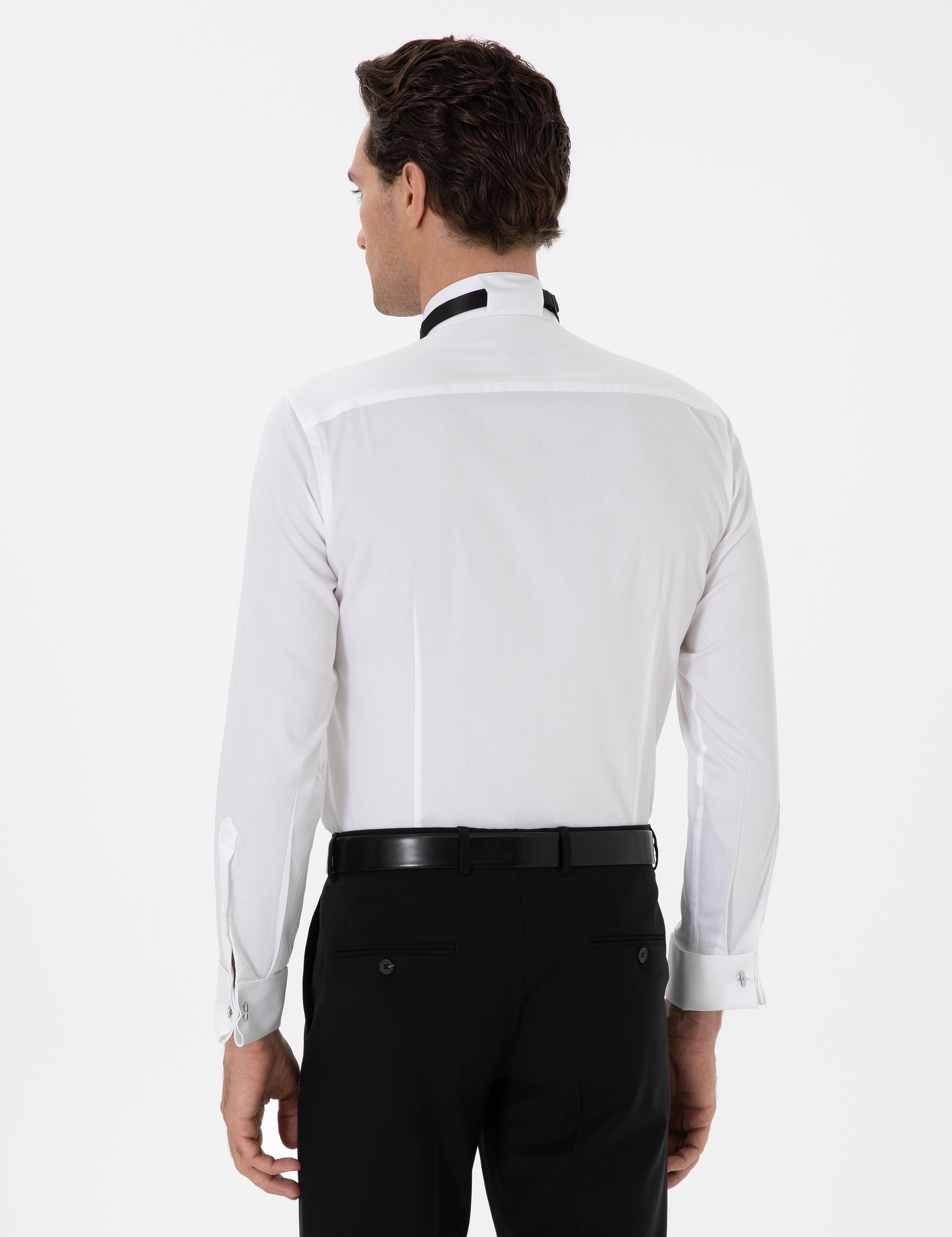 Beyaz Slim Fit Pamuk Karışımlı Ata Yaka Smokin Gömlek - 50308852005