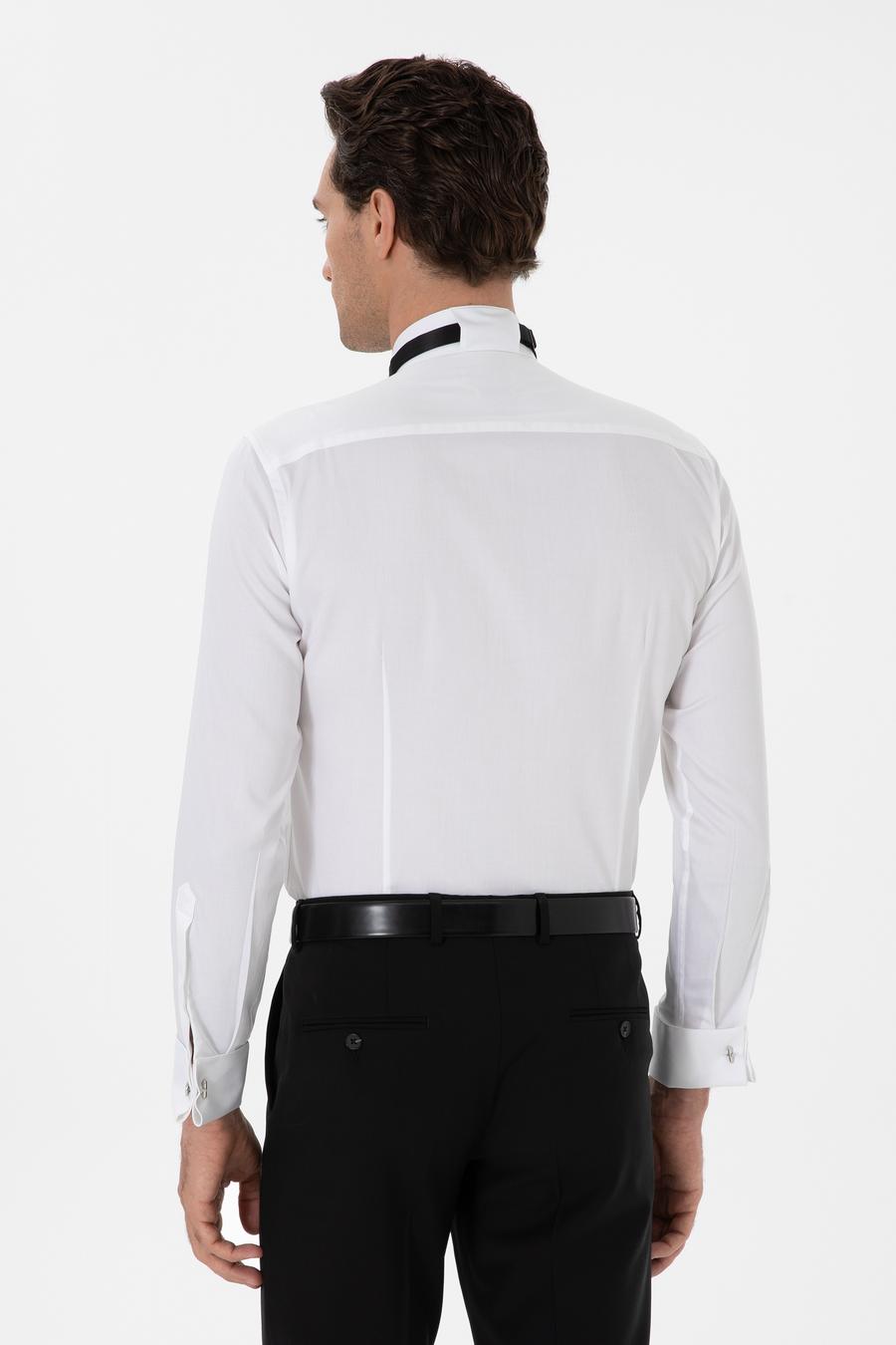 Beyaz Slim Fit Pamuk Karışımlı Ata Yaka Smokin Gömlek - 50308852005
