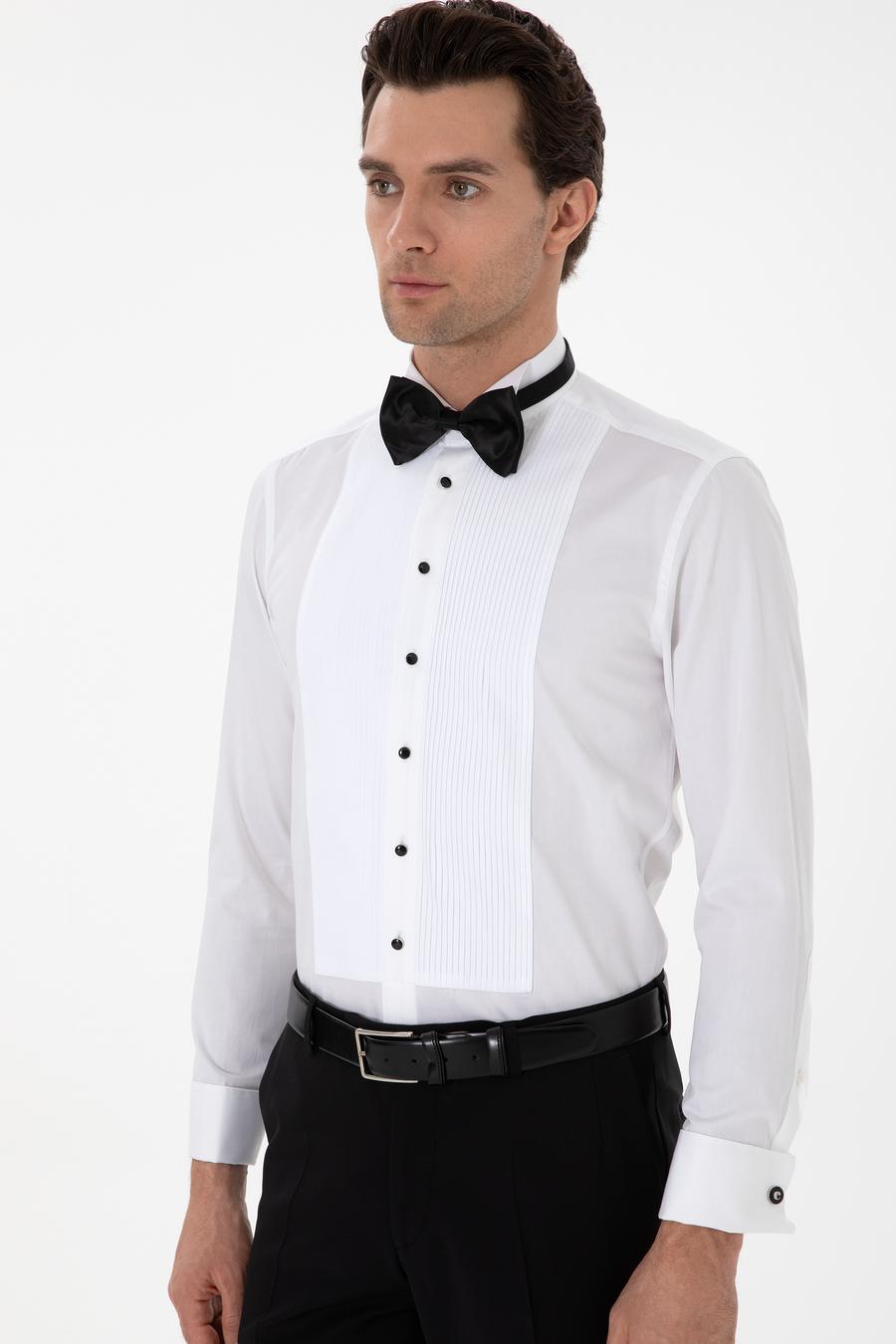 Beyaz Slim Fit Pamuk Karışımlı Ata Yaka Smokin Gömlek - 50308852005