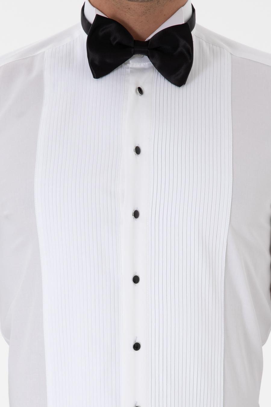Beyaz Slim Fit Pamuk Karışımlı Ata Yaka Smokin Gömlek - 50308852005