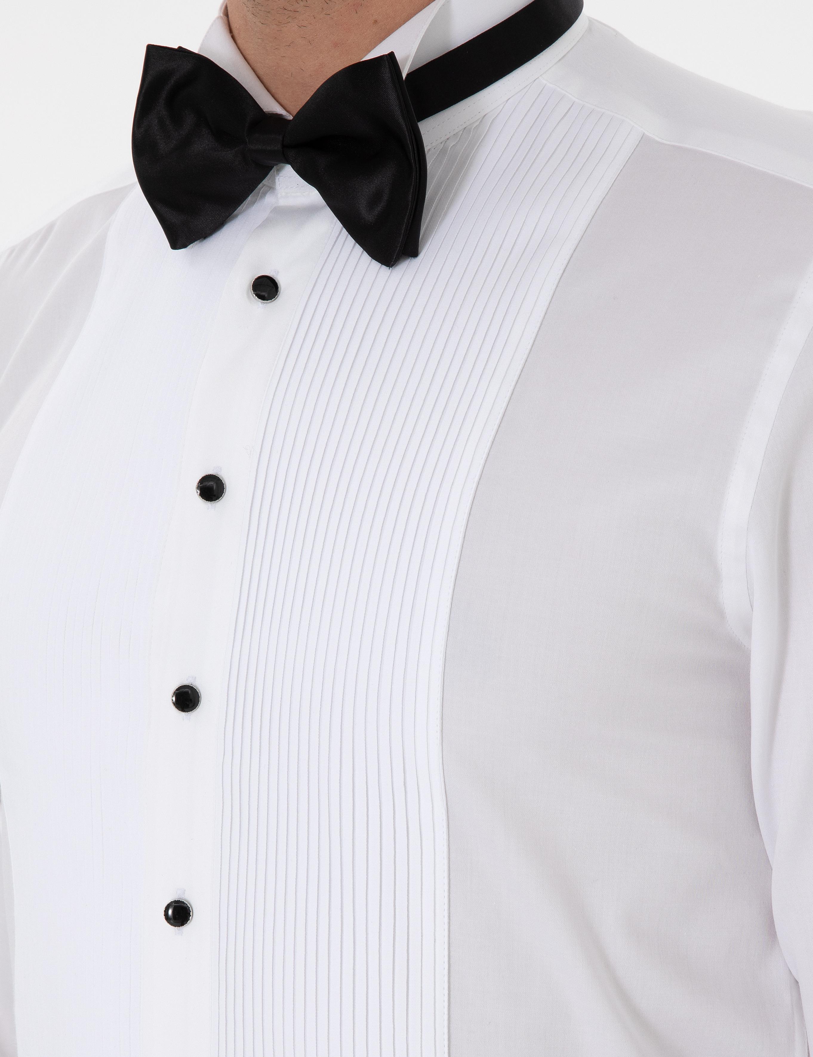Beyaz Slim Fit Pamuk Karışımlı Ata Yaka Smokin Gömlek - 50308852005