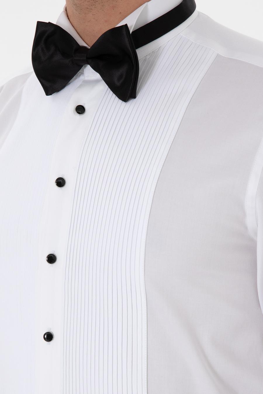 Beyaz Slim Fit Pamuk Karışımlı Ata Yaka Smokin Gömlek - 50308852005