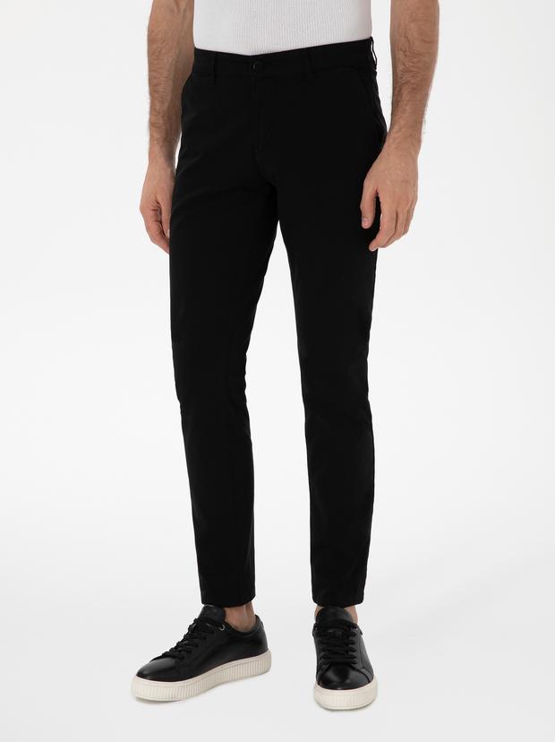 Siyah Slim Fit Pamuk Karışımlı Kanvas Pantolon