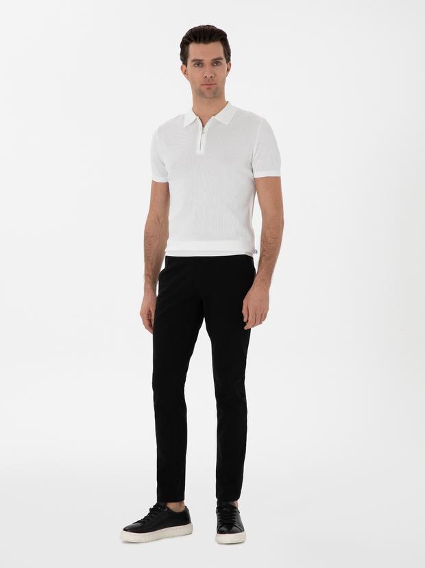 Siyah Slim Fit Pamuk Karışımlı Kanvas Pantolon