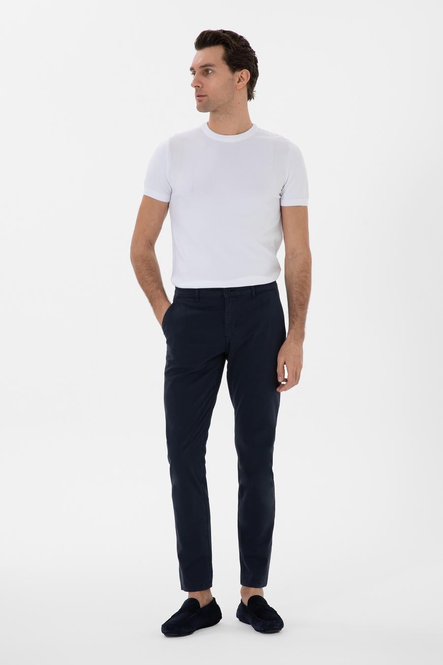 Lacivert Slim Fit Pamuk Karışımlı Kanvas Pantolon - 50312177028