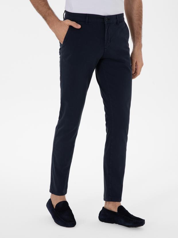 Lacivert Slim Fit Pamuk Karışımlı Kanvas Pantolon