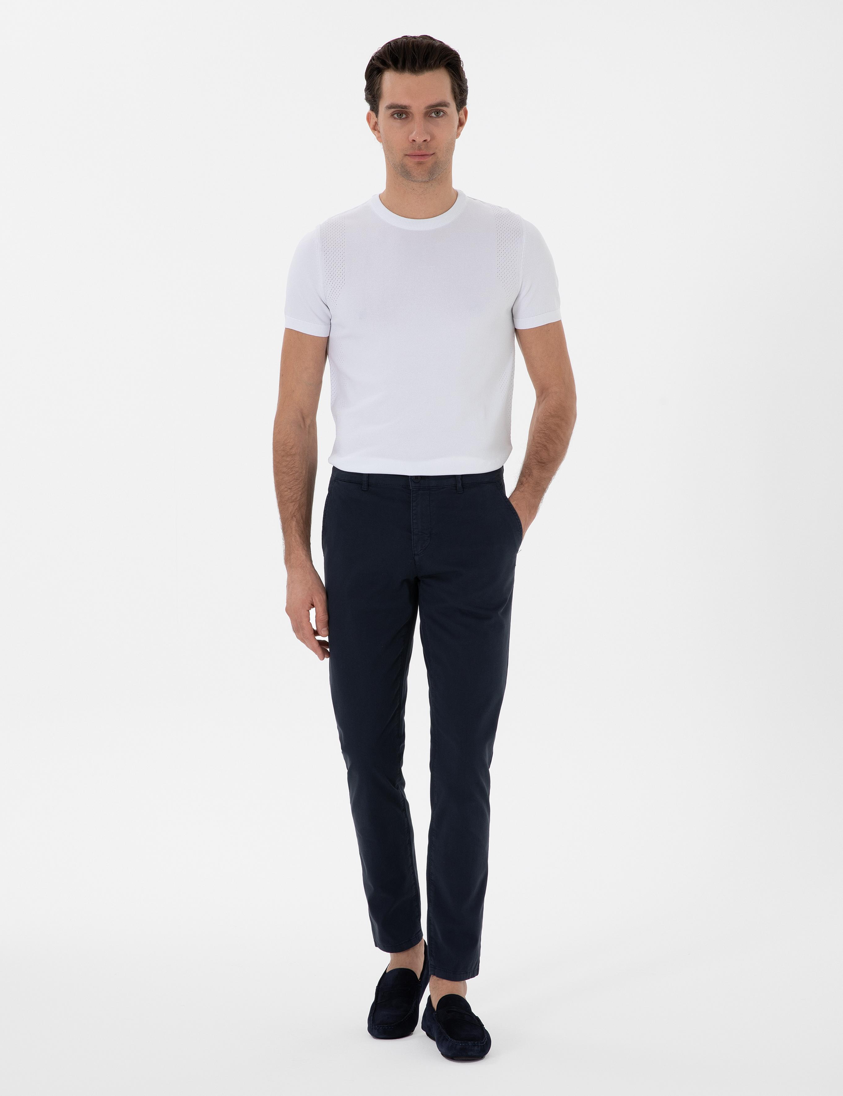 Lacivert Slim Fit Pamuk Karışımlı Kanvas Pantolon - 50312177028