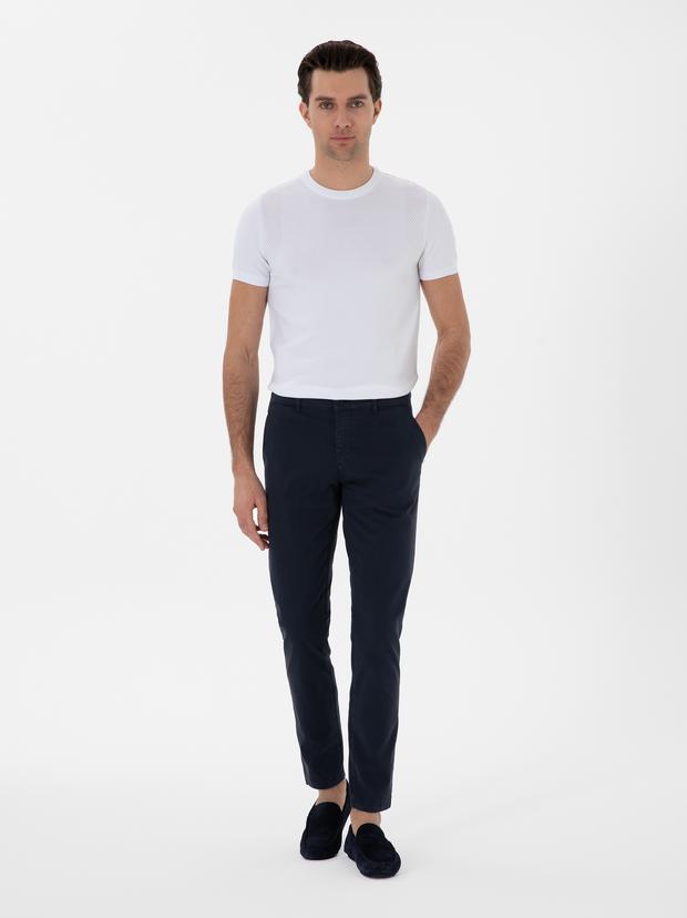 Lacivert Slim Fit Pamuk Karışımlı Kanvas Pantolon