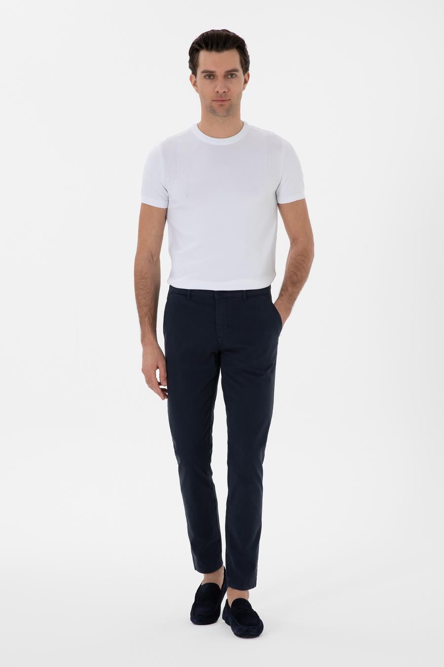 Lacivert Slim Fit Pamuk Karışımlı Kanvas Pantolon - 50312177028