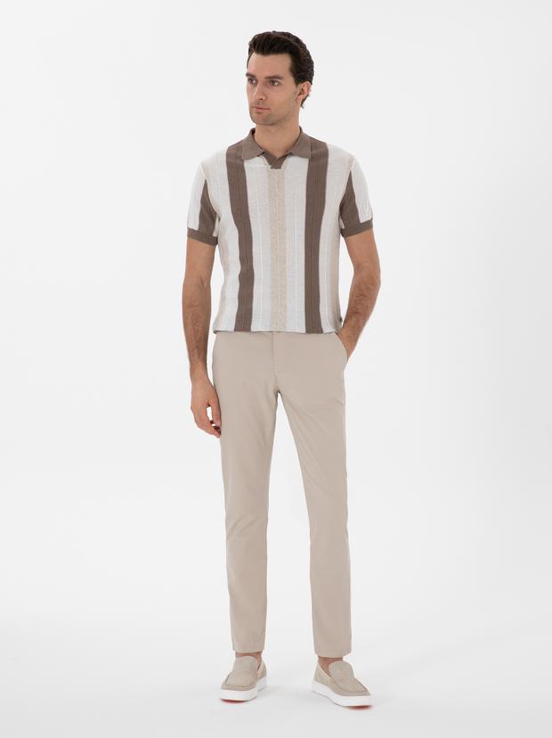 Bej Slim Fit Pamuk Karışımlı Kanvas Pantolon