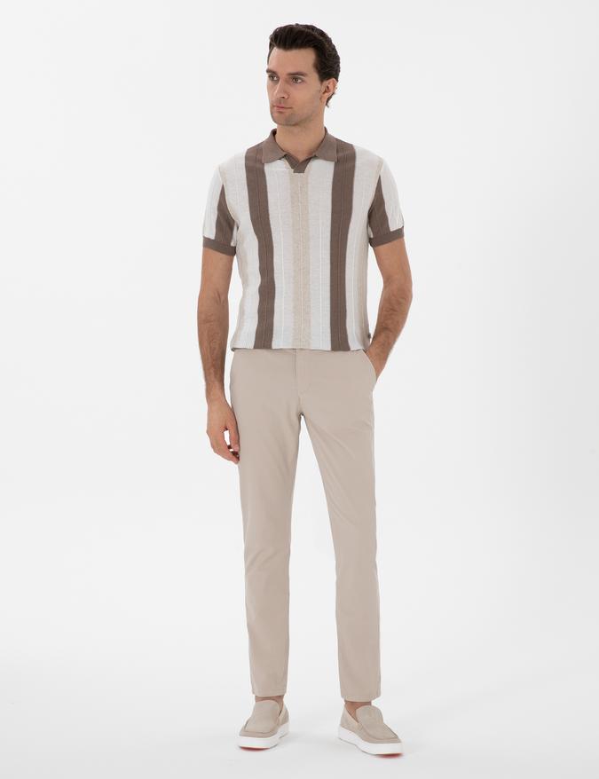 Bej Slim Fit Pamuk Karışımlı Kanvas Pantolon