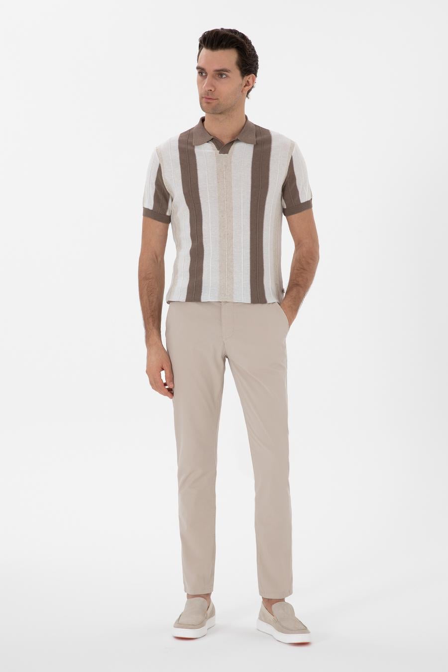 Bej Slim Fit Pamuk Karışımlı Kanvas Pantolon - 50312177093