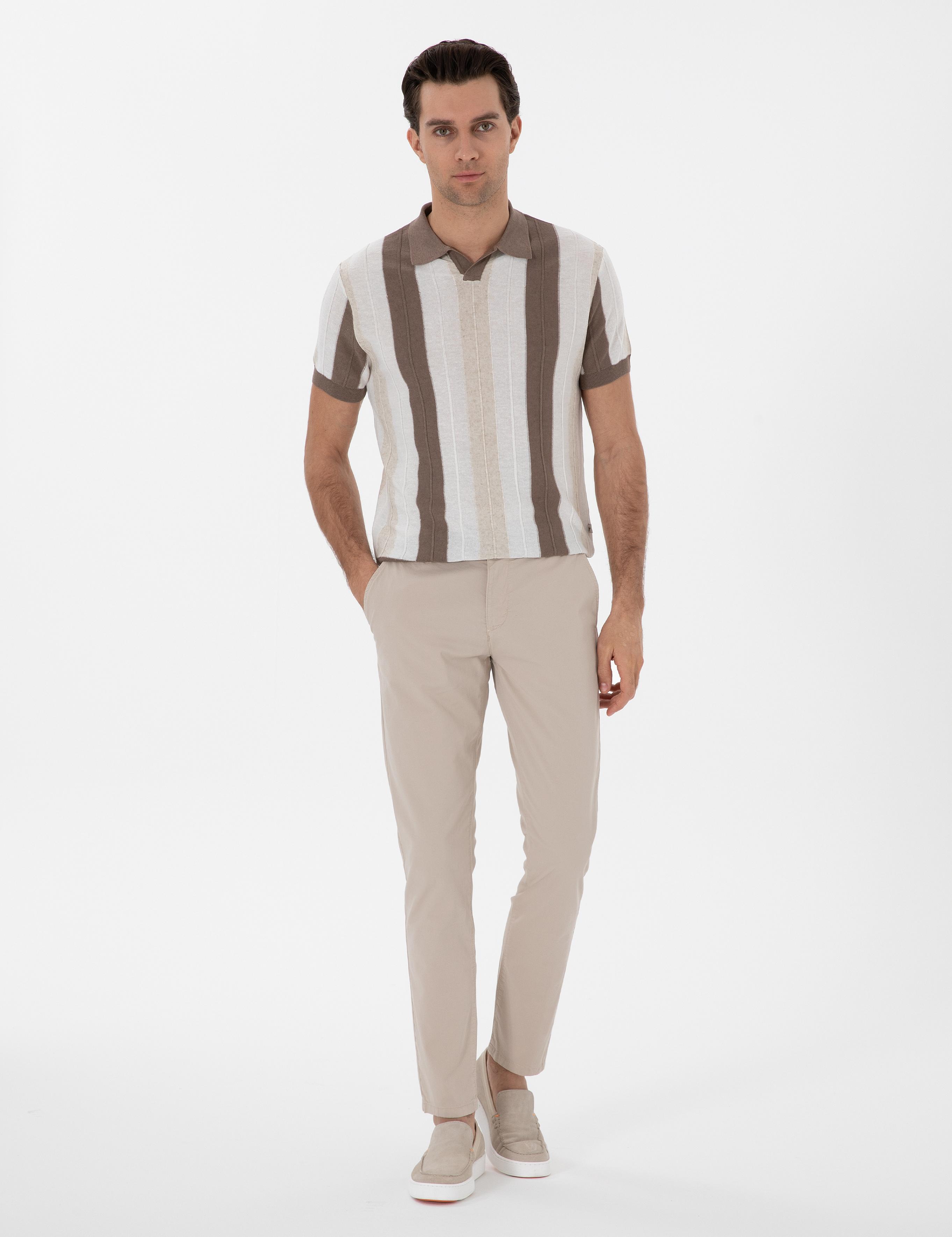 Bej Slim Fit Pamuk Karışımlı Kanvas Pantolon - 50312177093