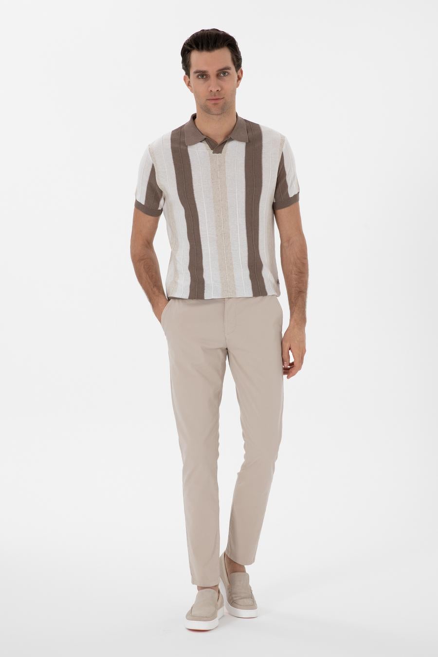 Bej Slim Fit Pamuk Karışımlı Kanvas Pantolon - 50312177093