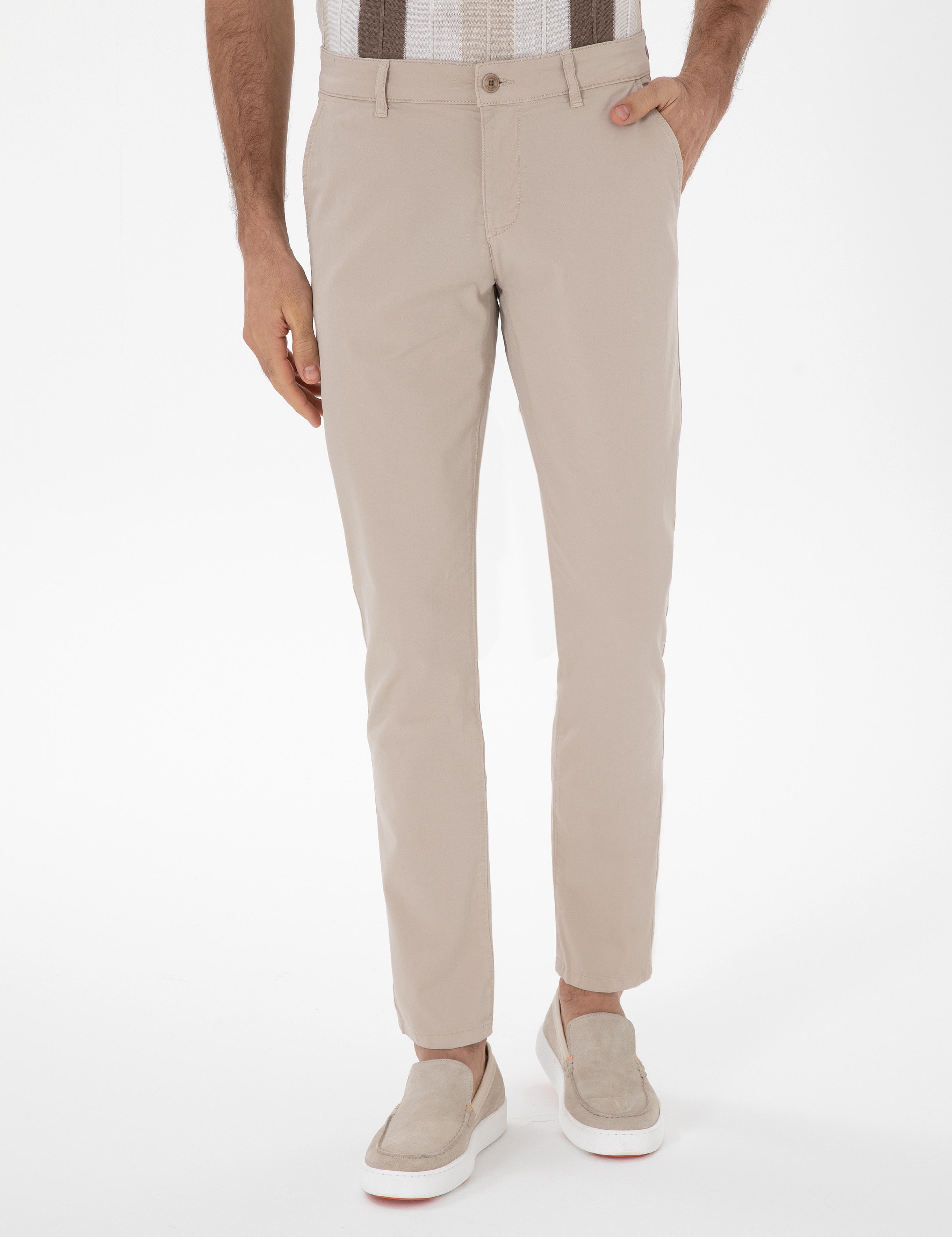 Bej Slim Fit Pamuk Karışımlı Kanvas Pantolon - 50312177093