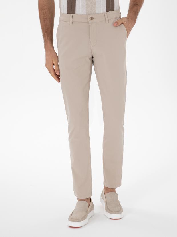 Bej Slim Fit Pamuk Karışımlı Kanvas Pantolon
