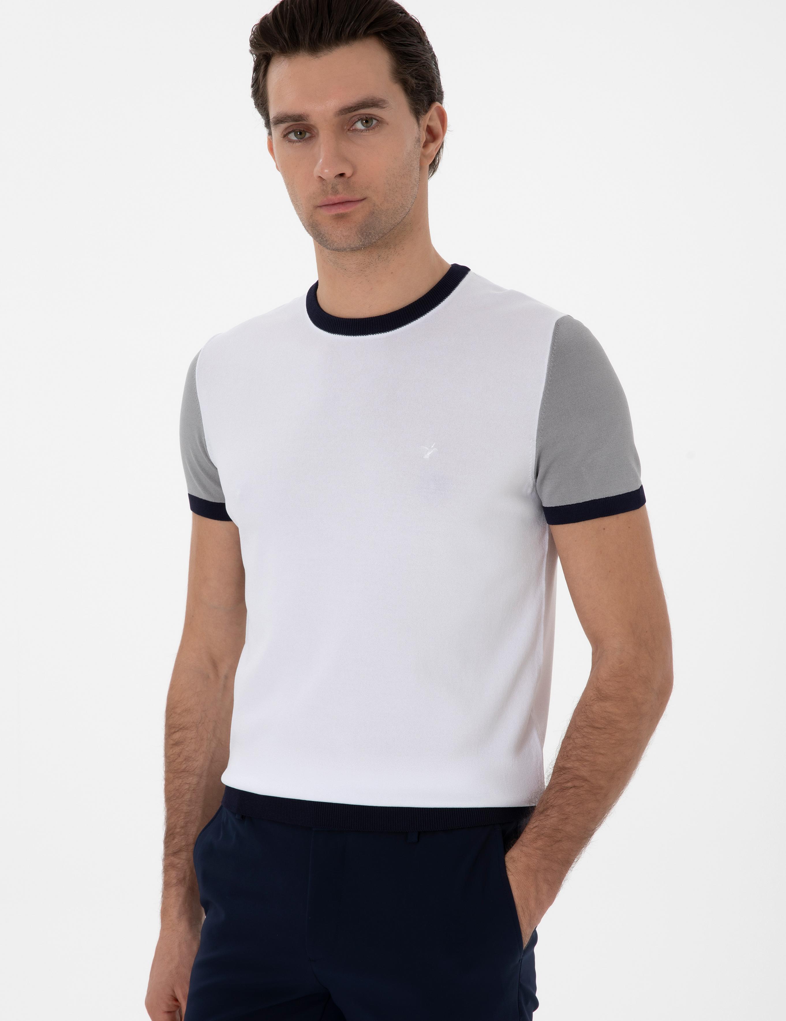 Beyaz Slim Fit Bisiklet Yaka Triko T-shirt - 50285435010