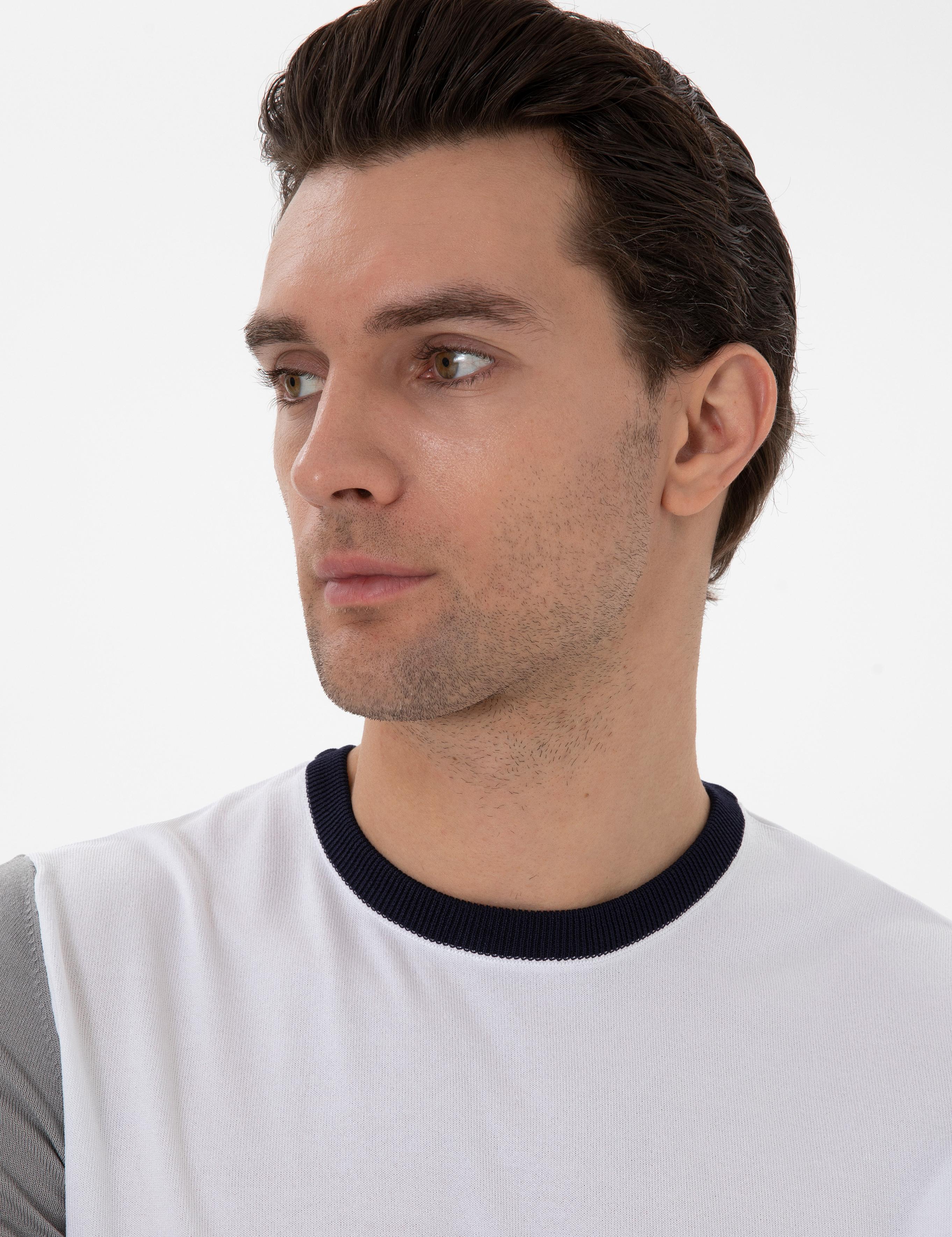 Beyaz Slim Fit Bisiklet Yaka Triko T-shirt - 50285435010